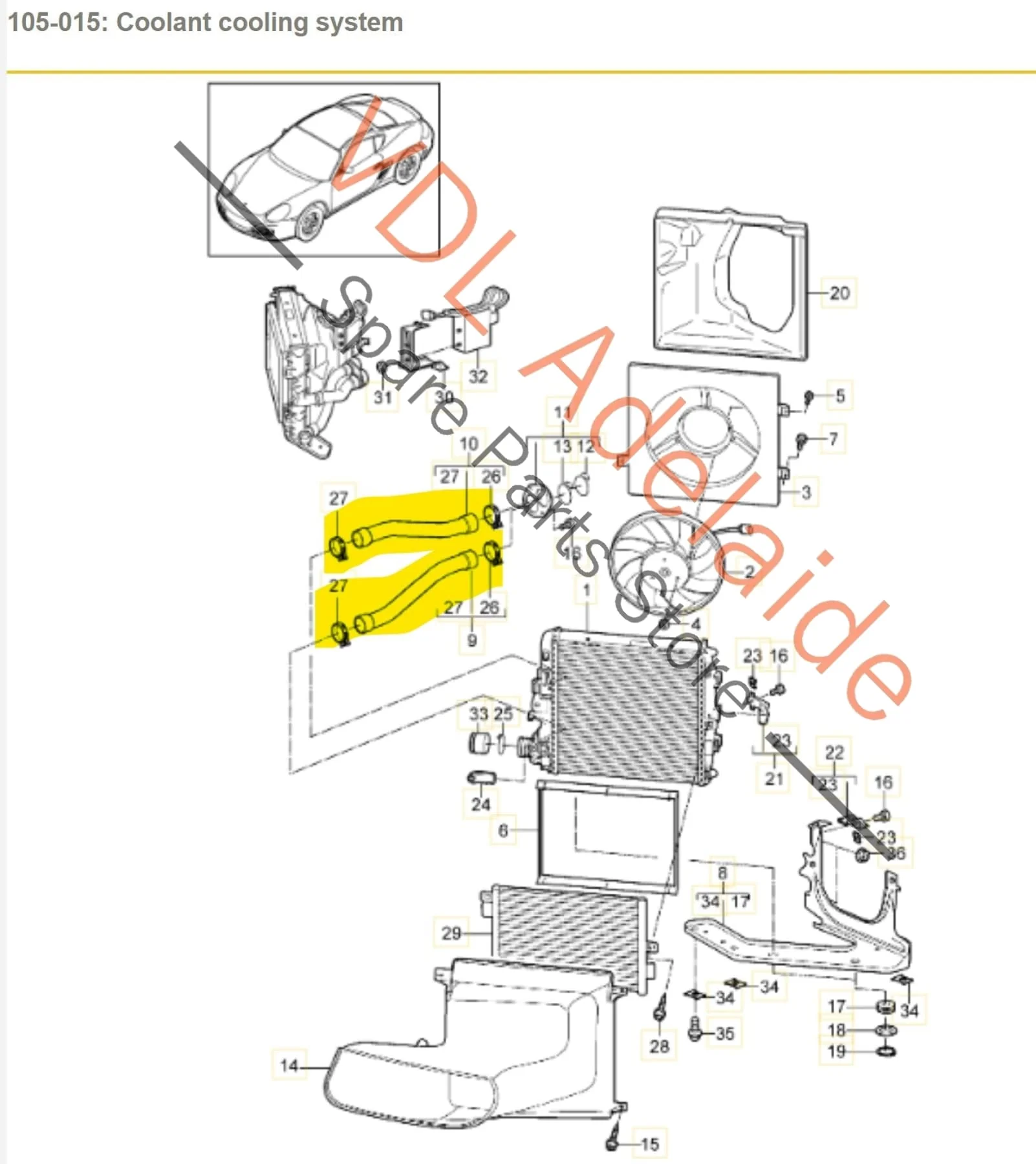 Porsche Cayman R Boxster Right Radiator Coolant Feed Hose Pipe Feed & Return 99710662204 99710662605 - Image 2
