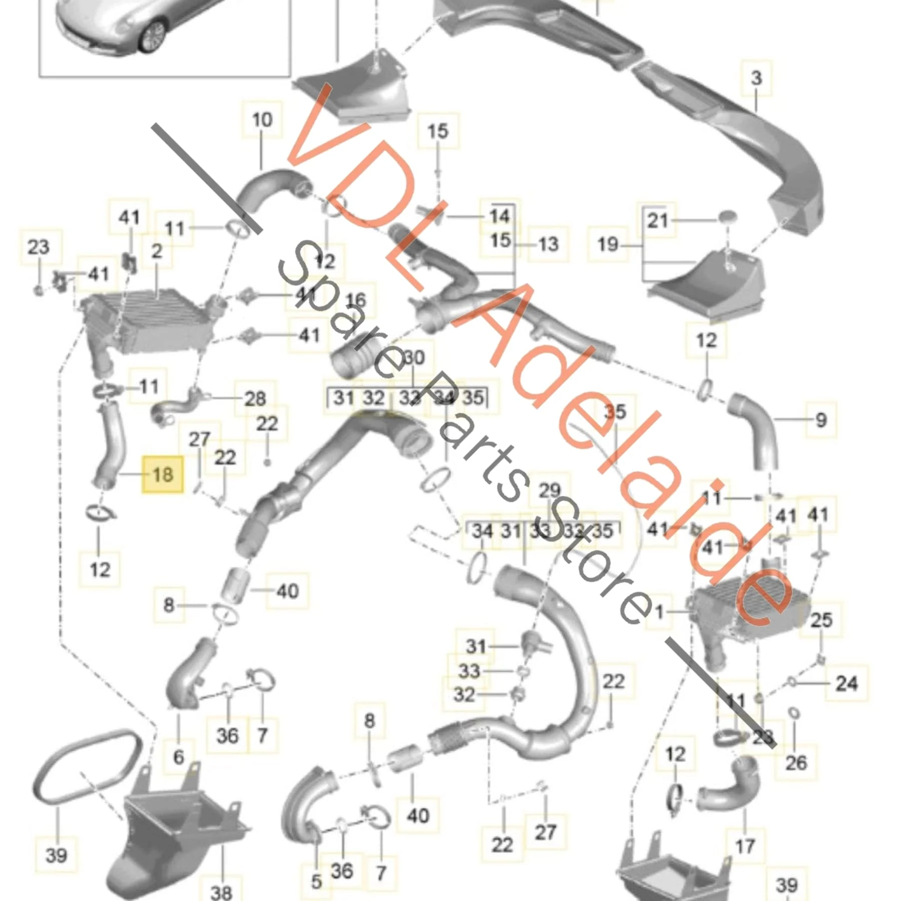 Porsche 911 Right RHS Intercooler Pressure Pipe Hose 9P1145720A - Image 2