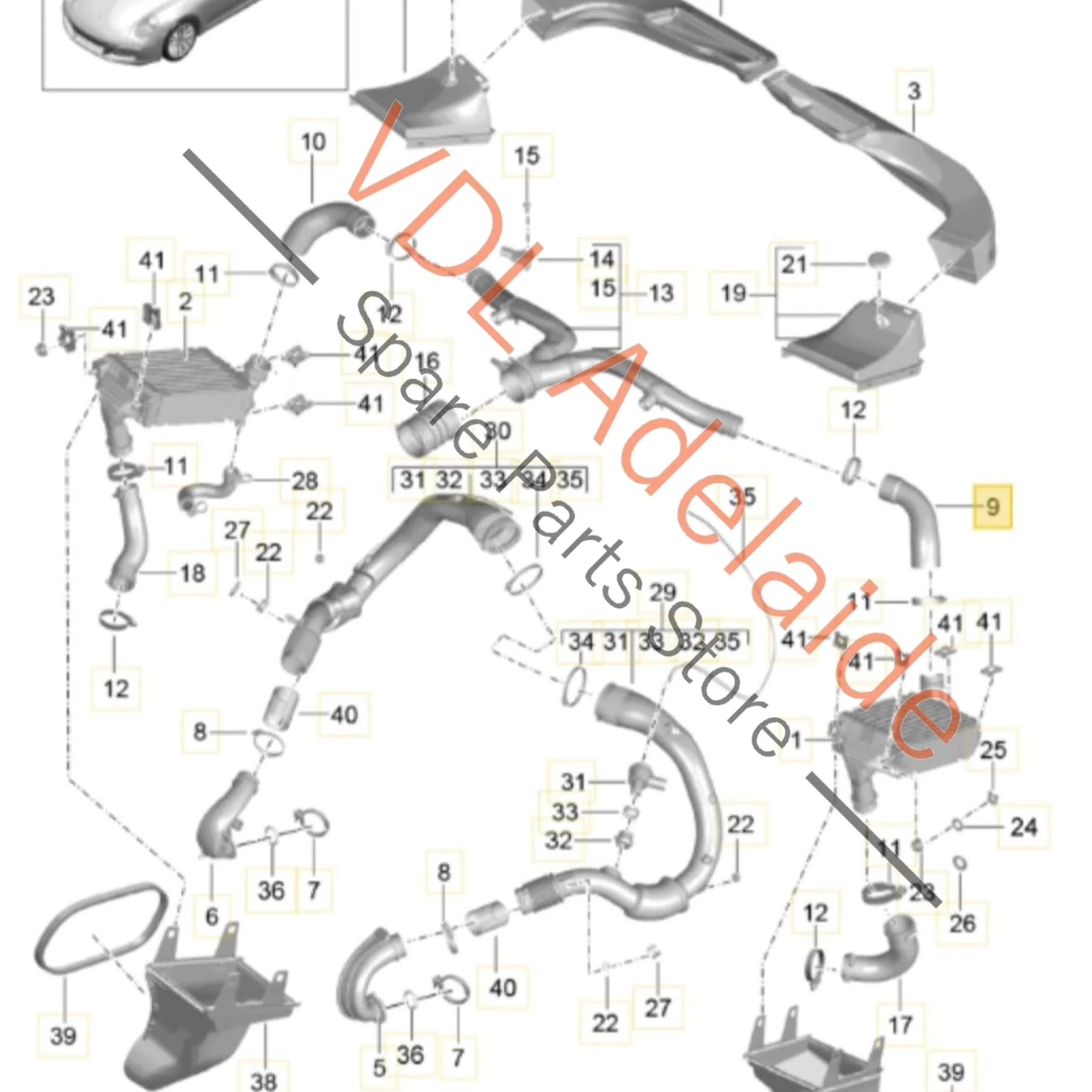 Porsche 911 Right RHS Intercooler Pressure Pipe Hose 9P1145745 - Image 2