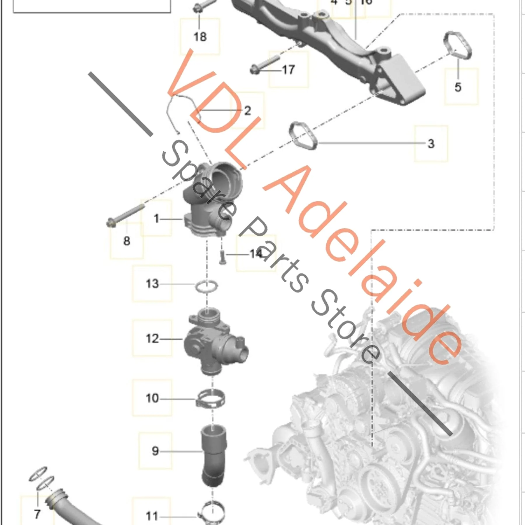 Porsche 911 Coolant Valve & Connection Piece 9A110613400 0PB121959 - Image 2