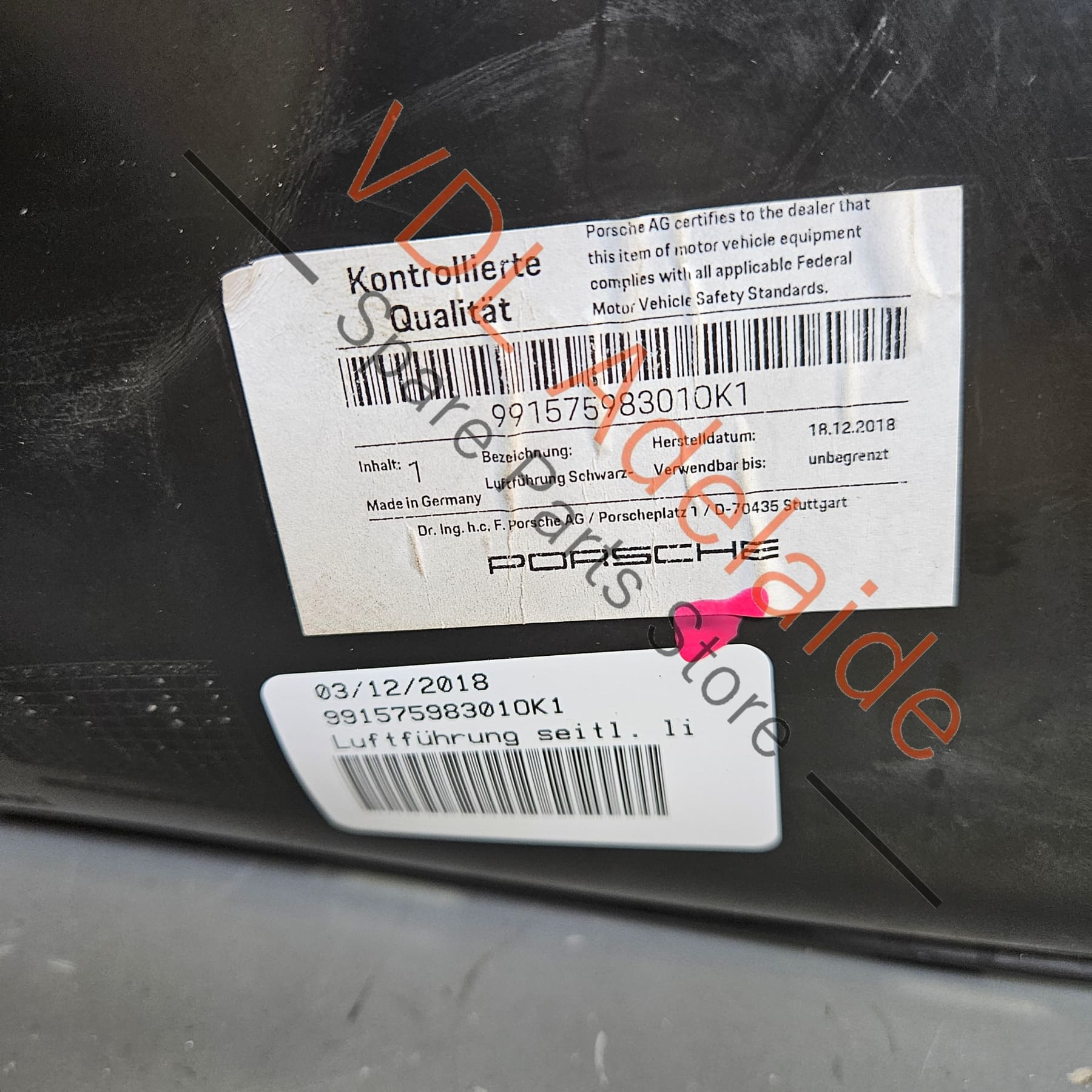 Porsche 911 991.2 Left Side Radiator Air Duct 99157598301 OK1 BRAND NEW GENUINE - Image 2