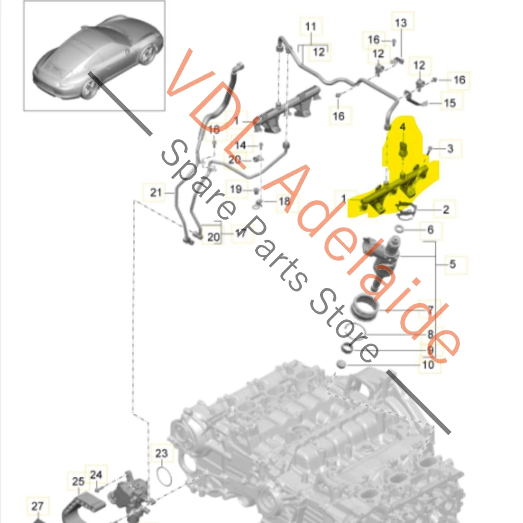 Porsche 911 Fuel Distribution Pipe & Pressure Sensor Cyls 4-6 9A111086004 94860623003 - Image 2
