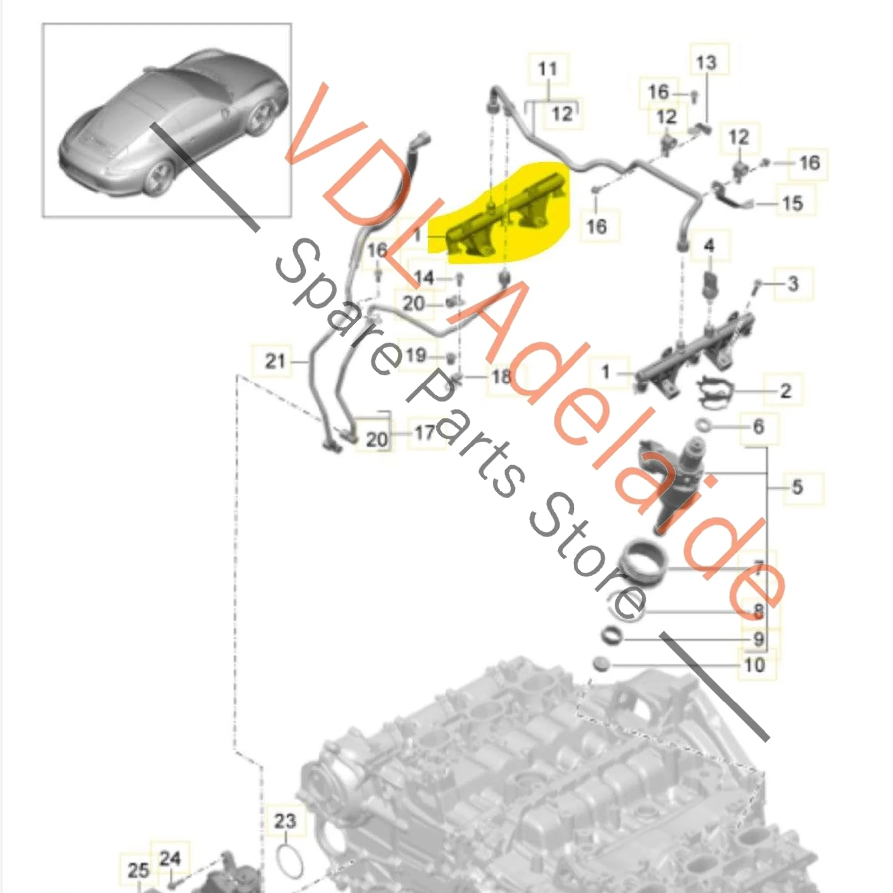 Porsche 911 Fuel Distribution Pipe & Pressure Sensor Cyls 1-3 9A111085903 - Image 2