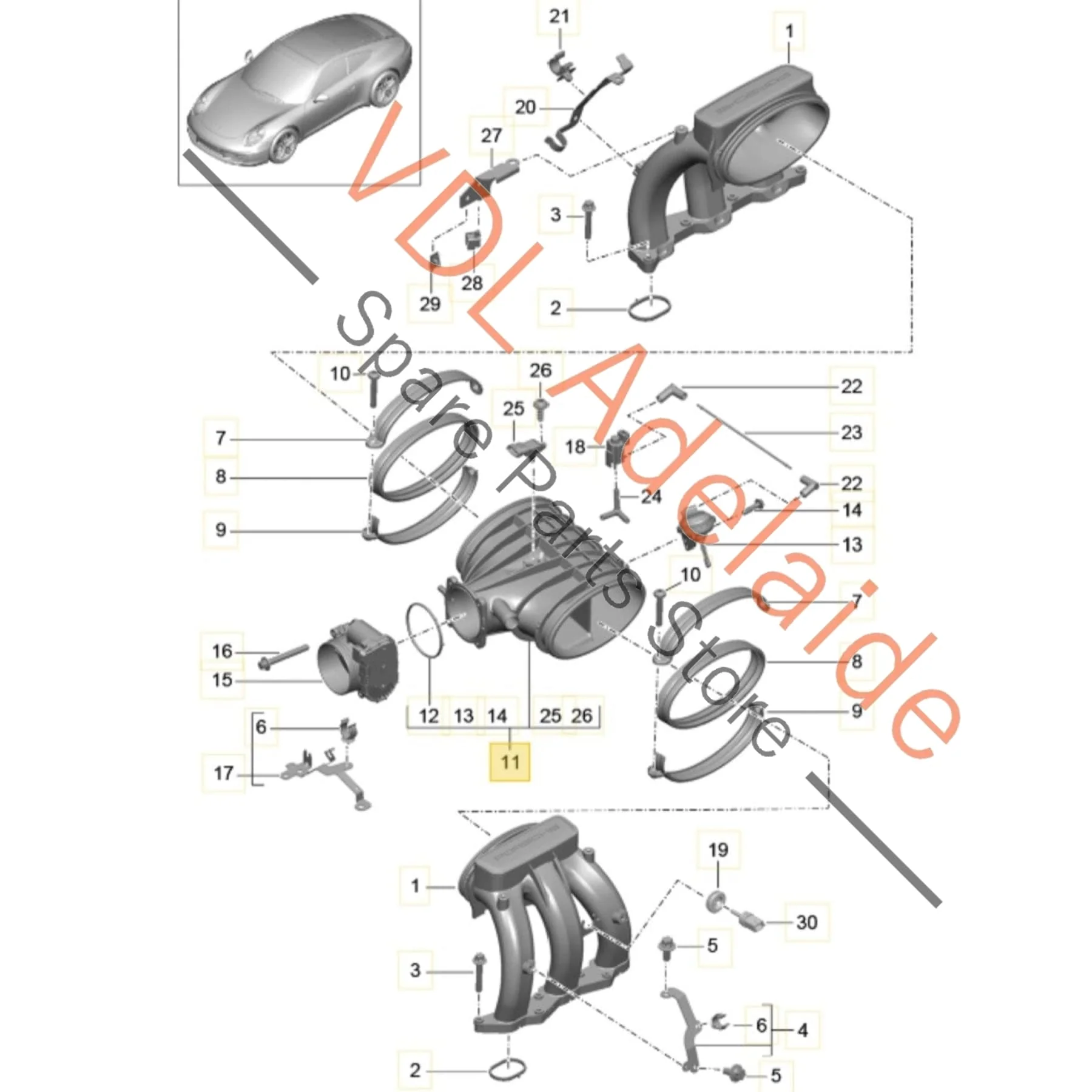 Porsche 911 991 Plastic Intake Distributor Tube Pipe 9A111002101 - Image 2