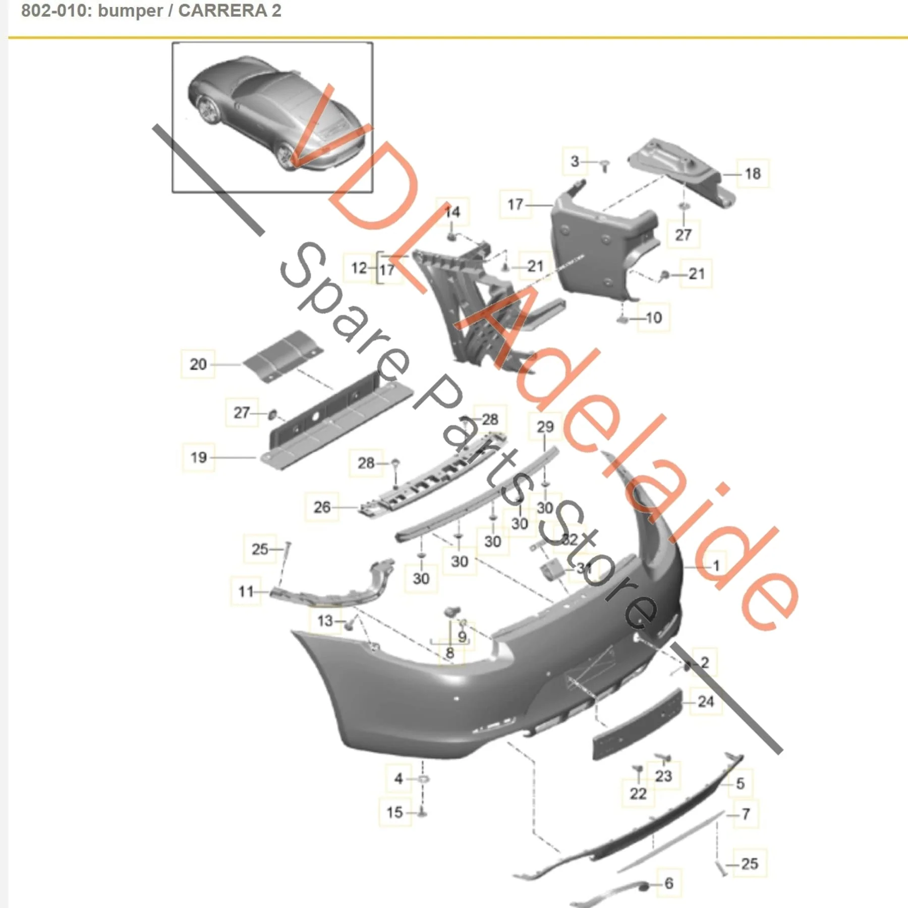 Porsche 911 991.1 Carrera S Rear Bumper Cover Assembly Kit 991505020A2 99150563100 99150563200 - Image 2