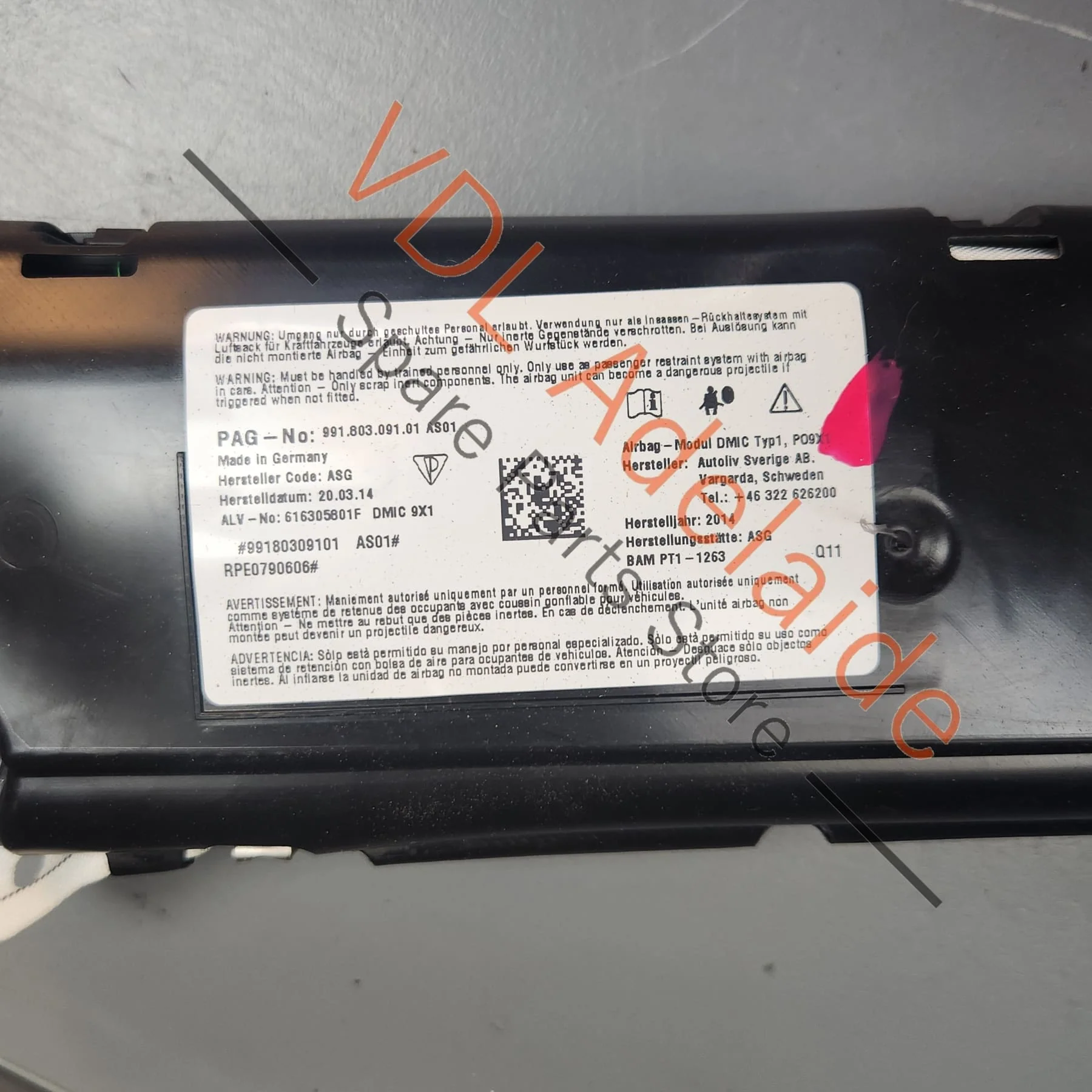 Porsche 911 991 Left Side Door SRS Curtain Airbag Air Bag 99180309107 - Image 2