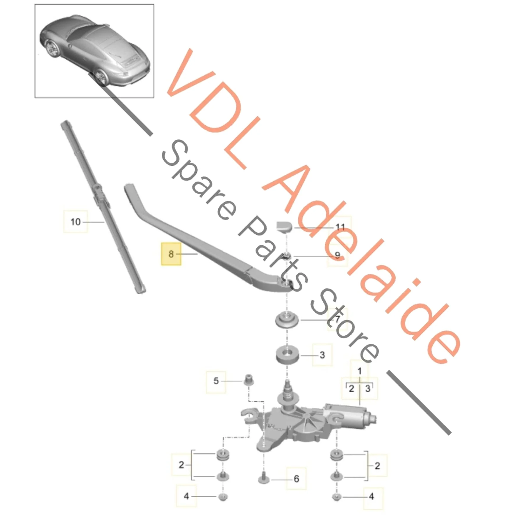 Porsche 911 991 Rear Window Wiper Arm 9P1955707 99162818100 - Image 2