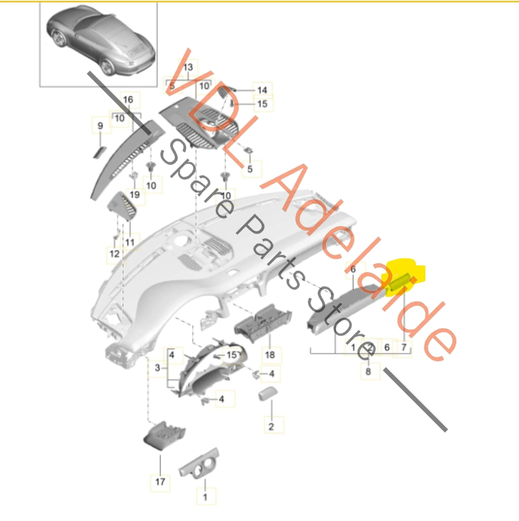 Porsche 911 991 Trim for Passenger side Dashboard Galvano Silver Chrome 99155238703 V08 - Image 2