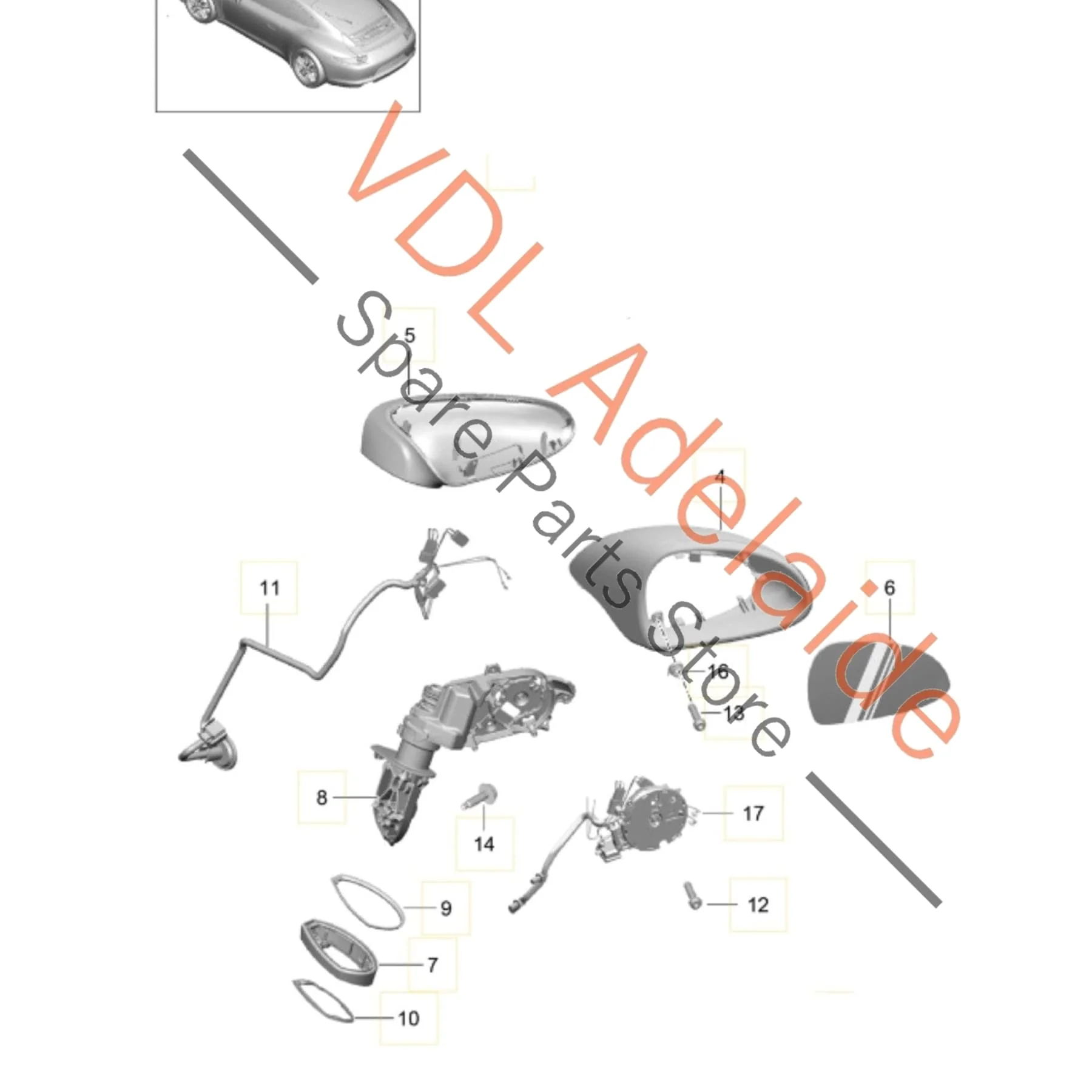 Porsche 911 Right Side Exterior Mirror Rear View Complete for RHD models 99173103602 99173172006 99173122011 - Image 2