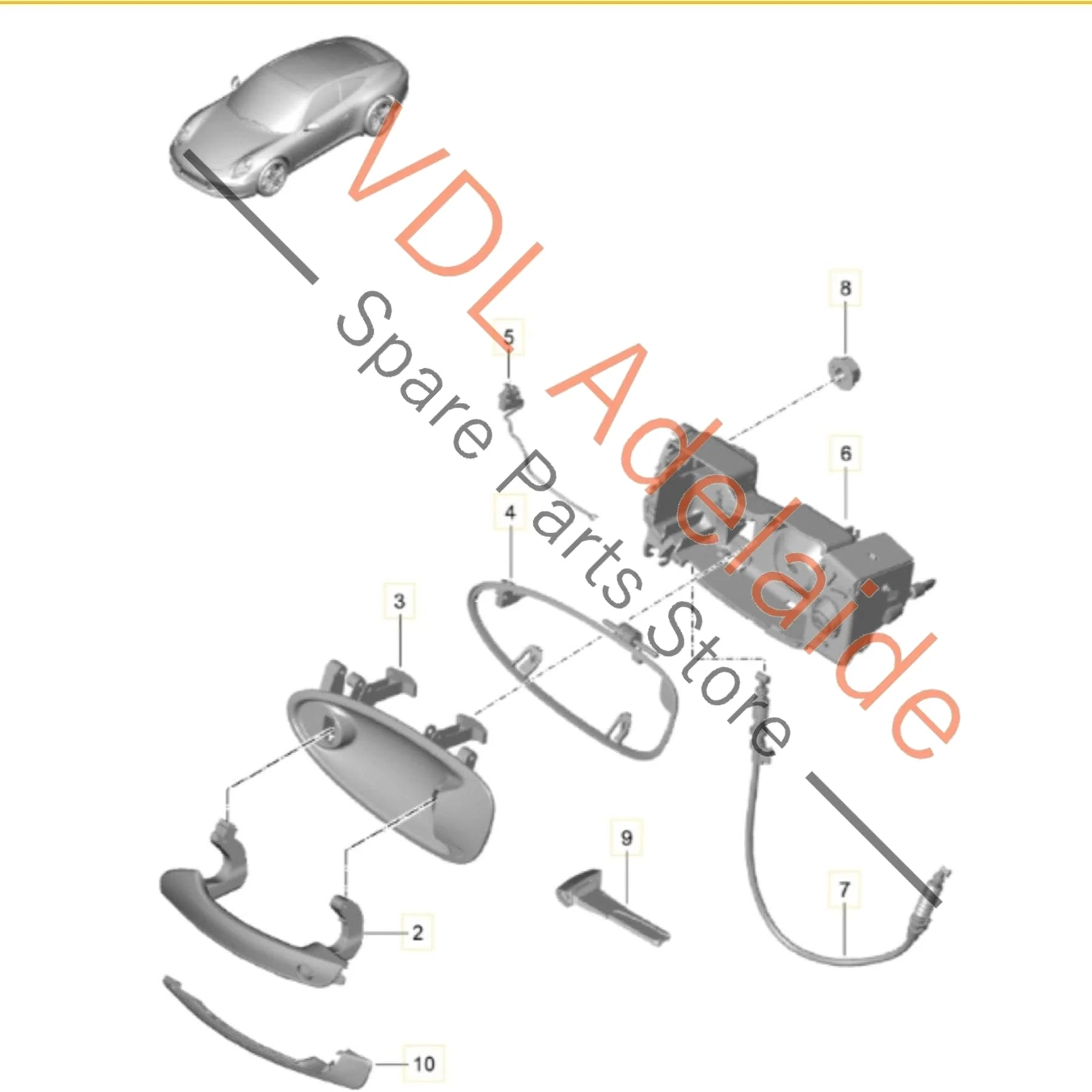 Porsche 911 991.1 Right Side Exterior Door Handle Assembly for RHD 99153764605 99153761402 99153891204 - Image 2
