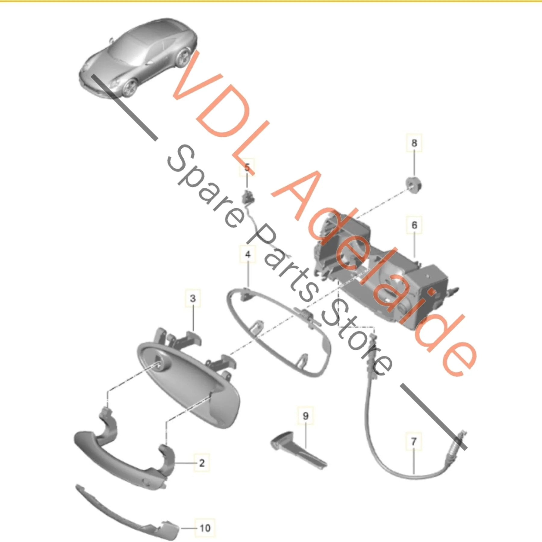 Porsche 911 991.1 Left Side Exterior Door Handle Assembly for RHD 99153761302 99153764505 99153706305 - Image 2