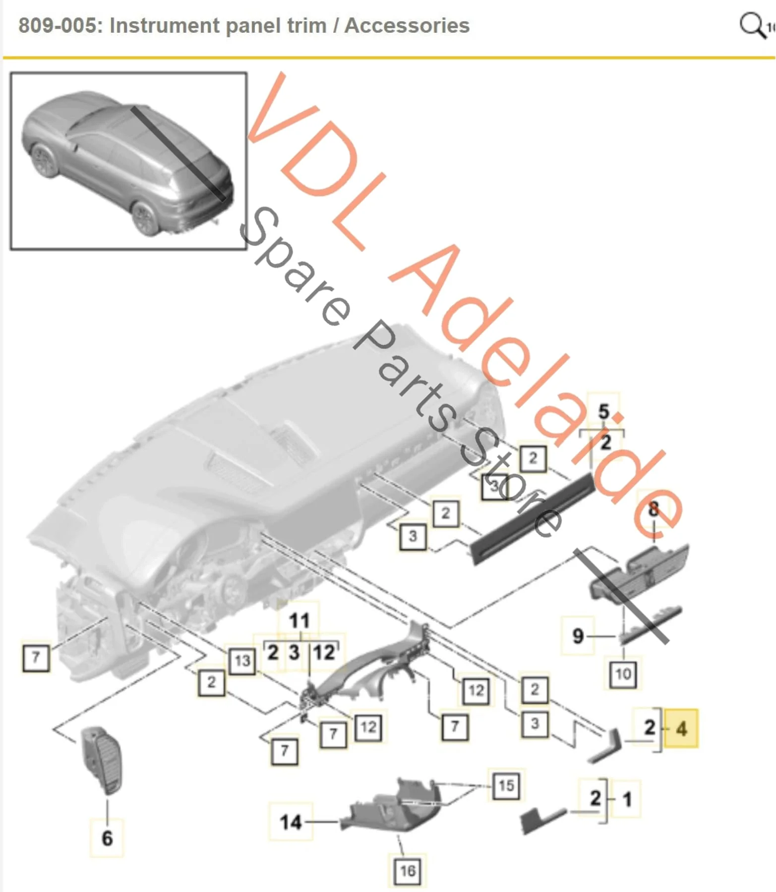 Porsche Cayenne E3 9YA 9YB Drivers Side Gloss Black Dash Trim 9Y2854398A OV3 9Y2854398C OV3 - Image 2