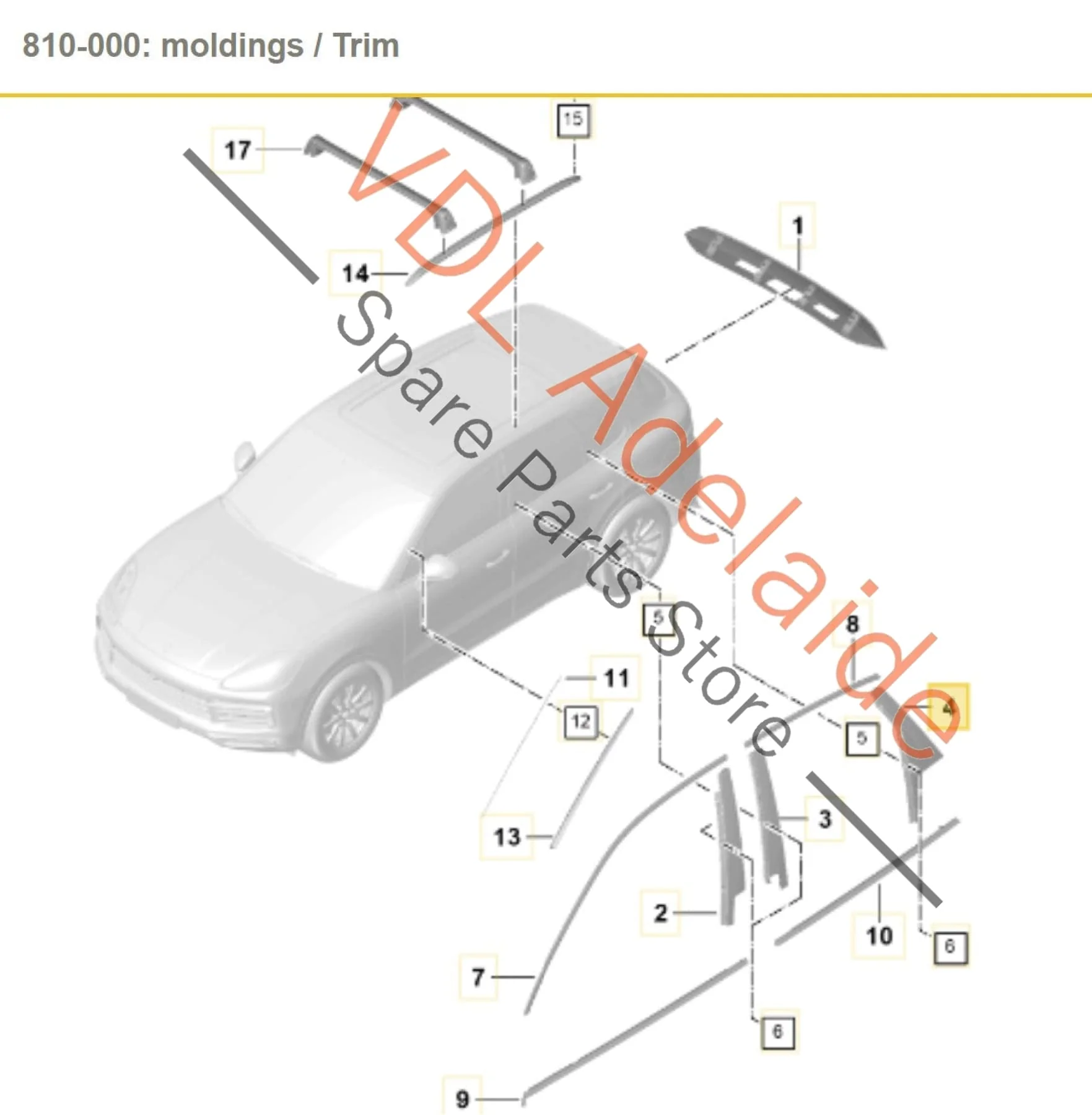 Porsche Cayenne E3 9YA Rear Left Door Exterior Window C Pillar Trim Gloss Black 9Y0839903C 9Y0839903D 9Y0839903E - Image 2