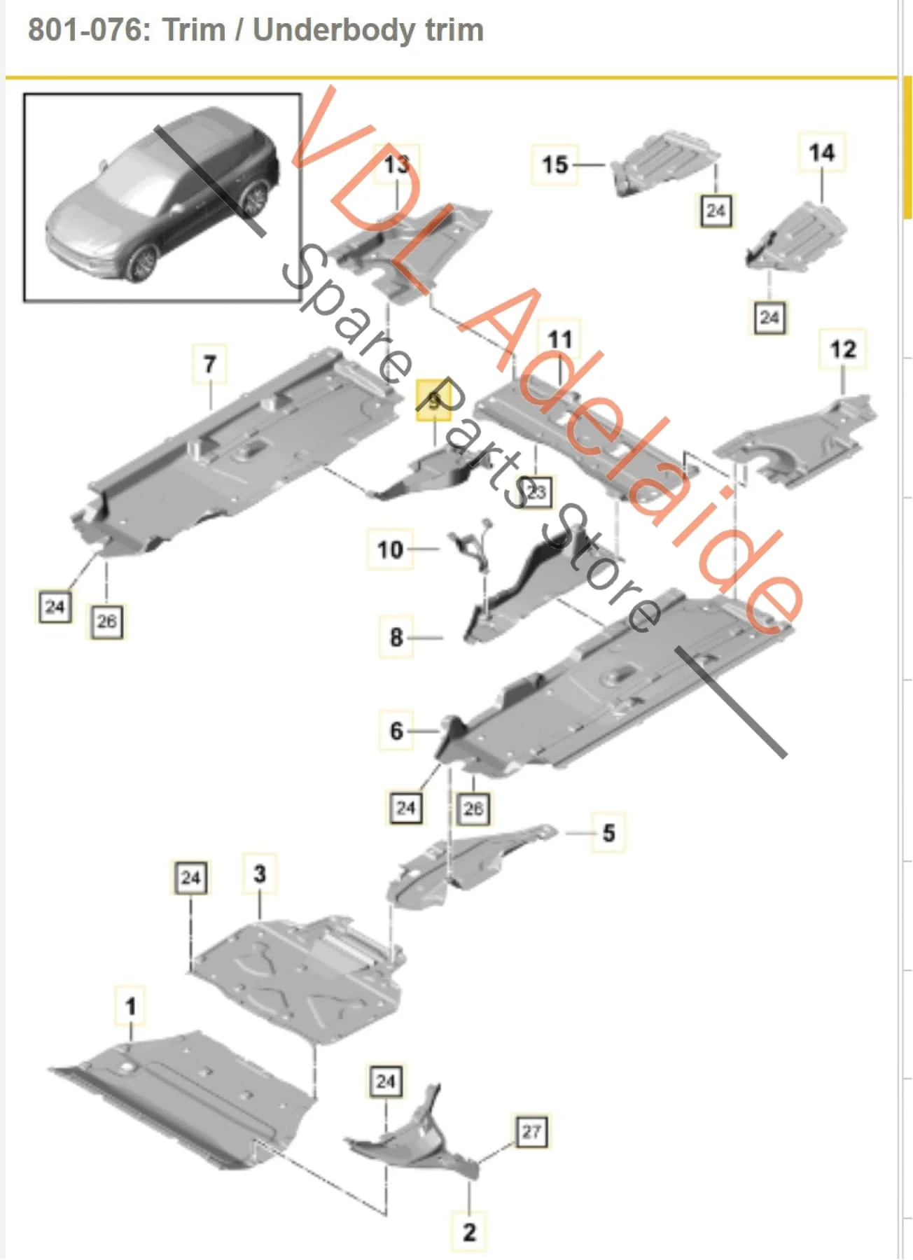 Porsche Cayenne E3 Transmission Tunnel Rear Inner Body Protection Trim Splash Guard 95882520800 9Y0825208 - Image 2