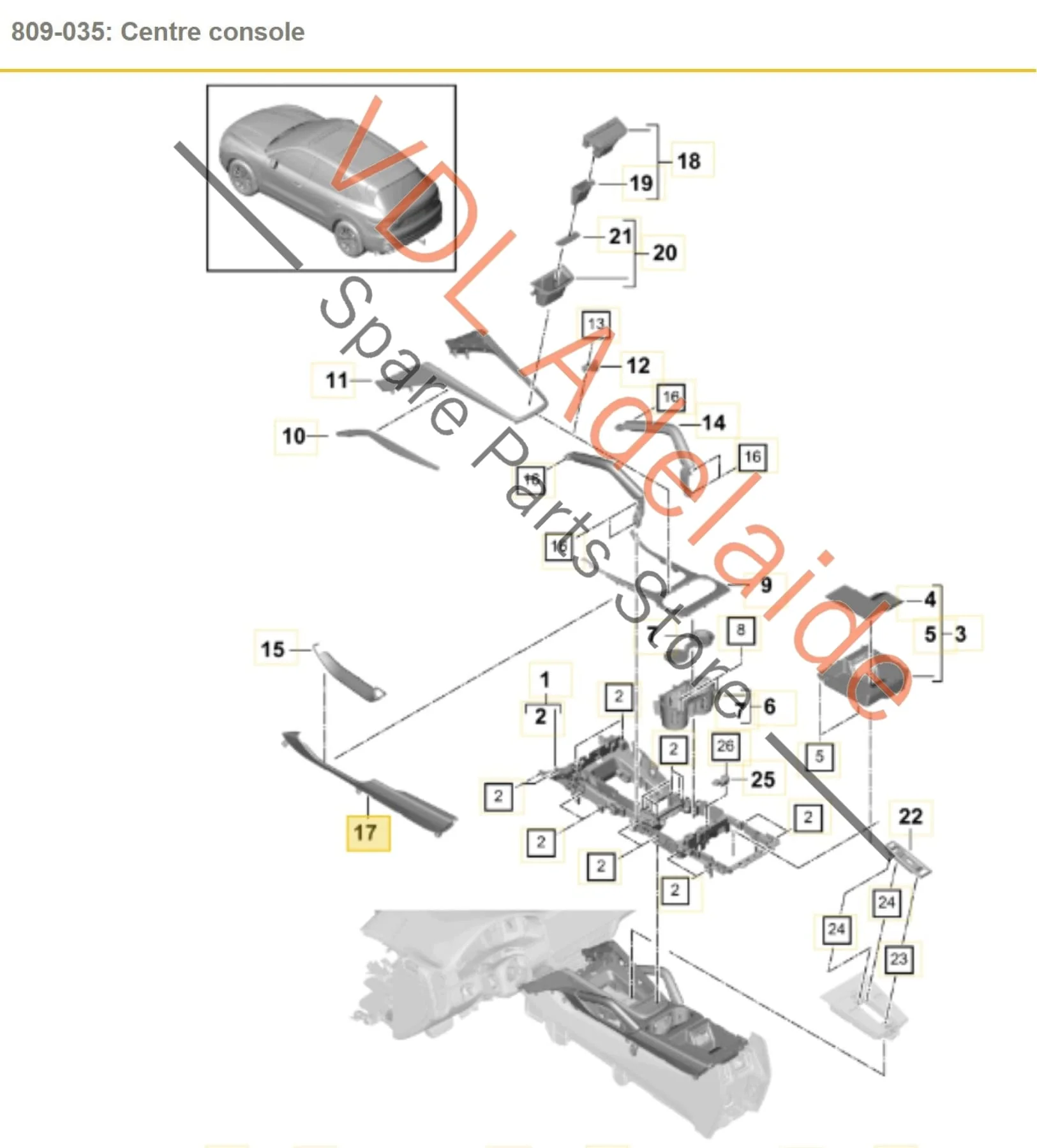 Porsche Cayenne E3 9Y Centre Console Leather Side Trim Pair 9Y0864069 9Y0864070 1D0 - Image 2