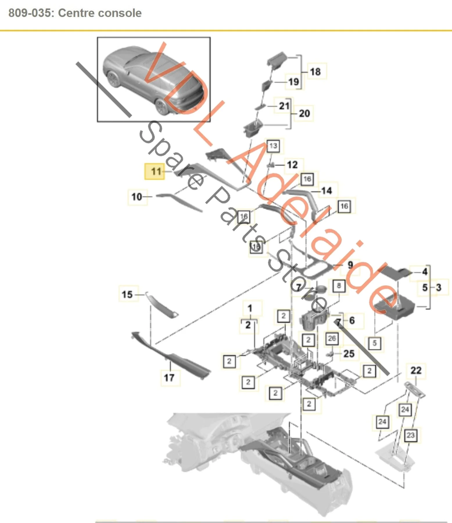 Porsche Cayenne E3 9Y Centre Console Switch Panel Surround Leather Trim Right Side 9Y0864377 - Image 2