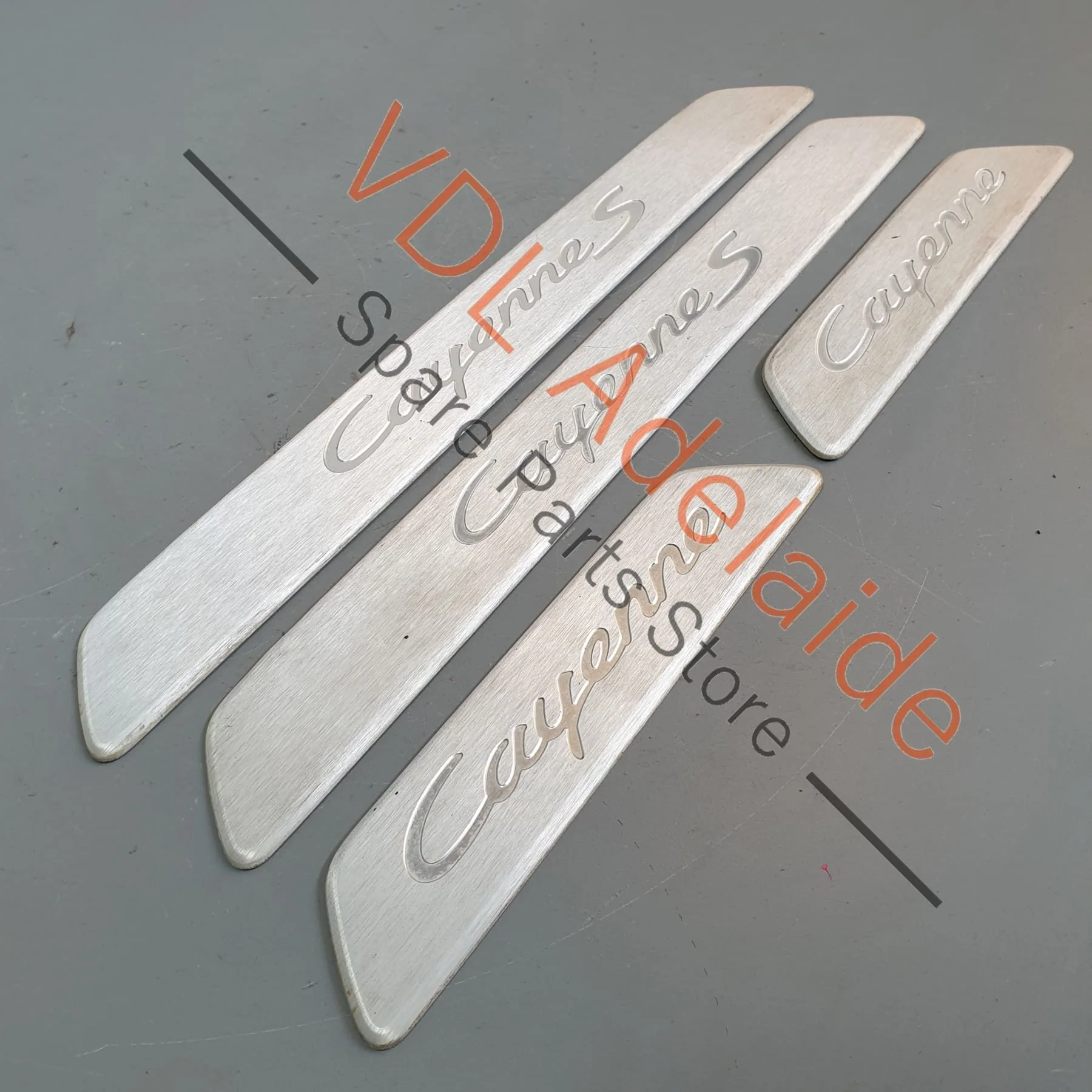 Porsche E3 9Y Cayenne S Front & Rear Door Sill Trim Strips Set Brushed Aluminium 9Y0853467A 9Y0853173