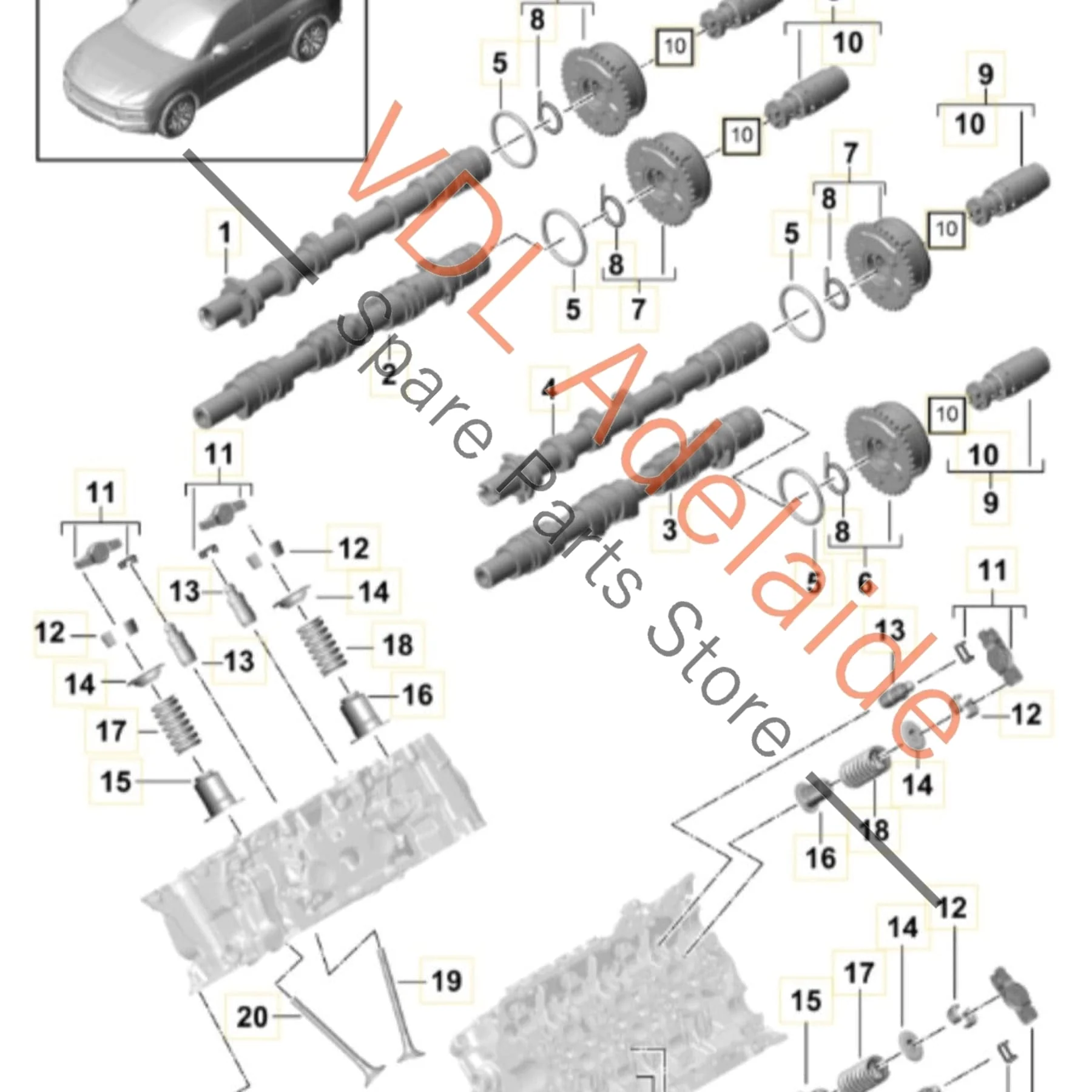Porsche 324kw DCAB DCA Engine Cylinder Head Cyl 1-3 Right Complete With Camshafts and Valves - Image 4