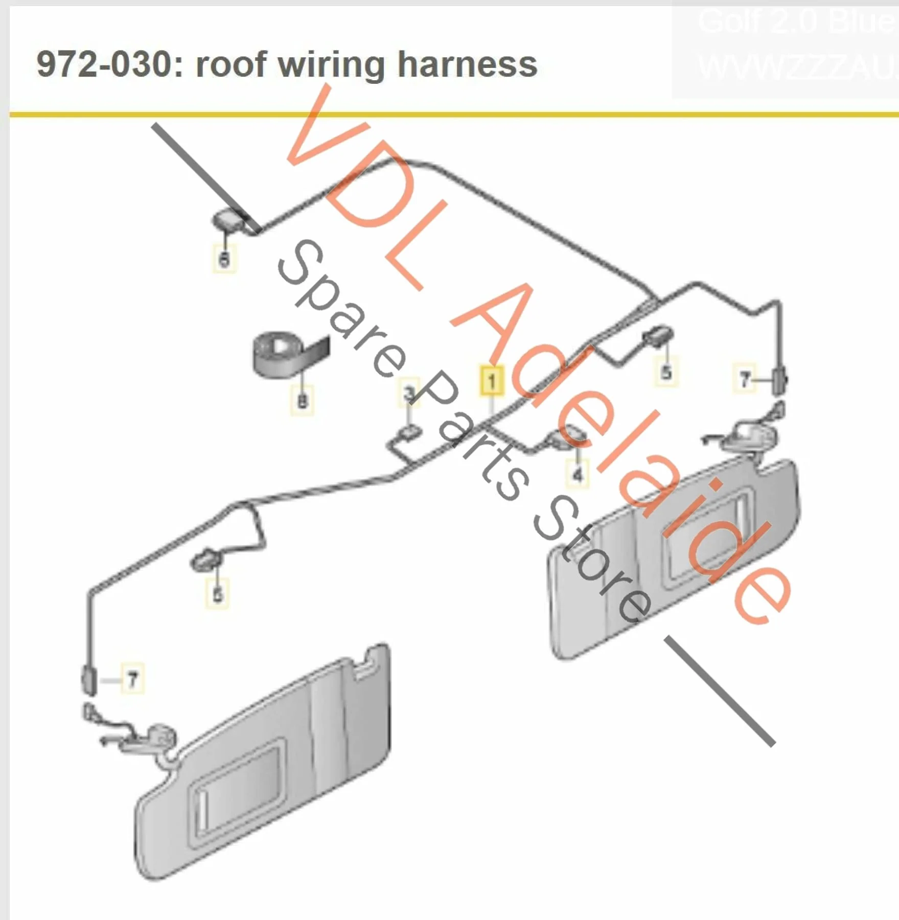 Volkswagen VW Golf Mk7 Roof Wiring Harness for Interior Lights & Sun Visor ARN4