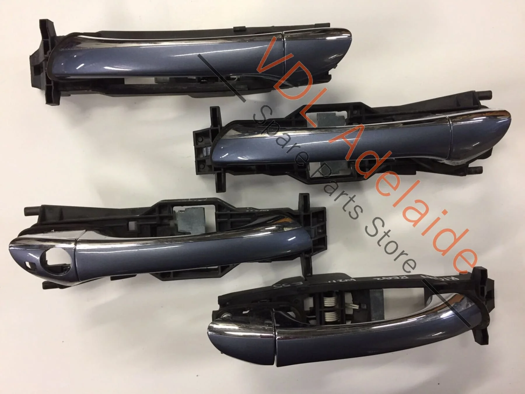 Mercedes W211 E55 E-Class Exterior Door Handles Set Chrome & Tealight Blue