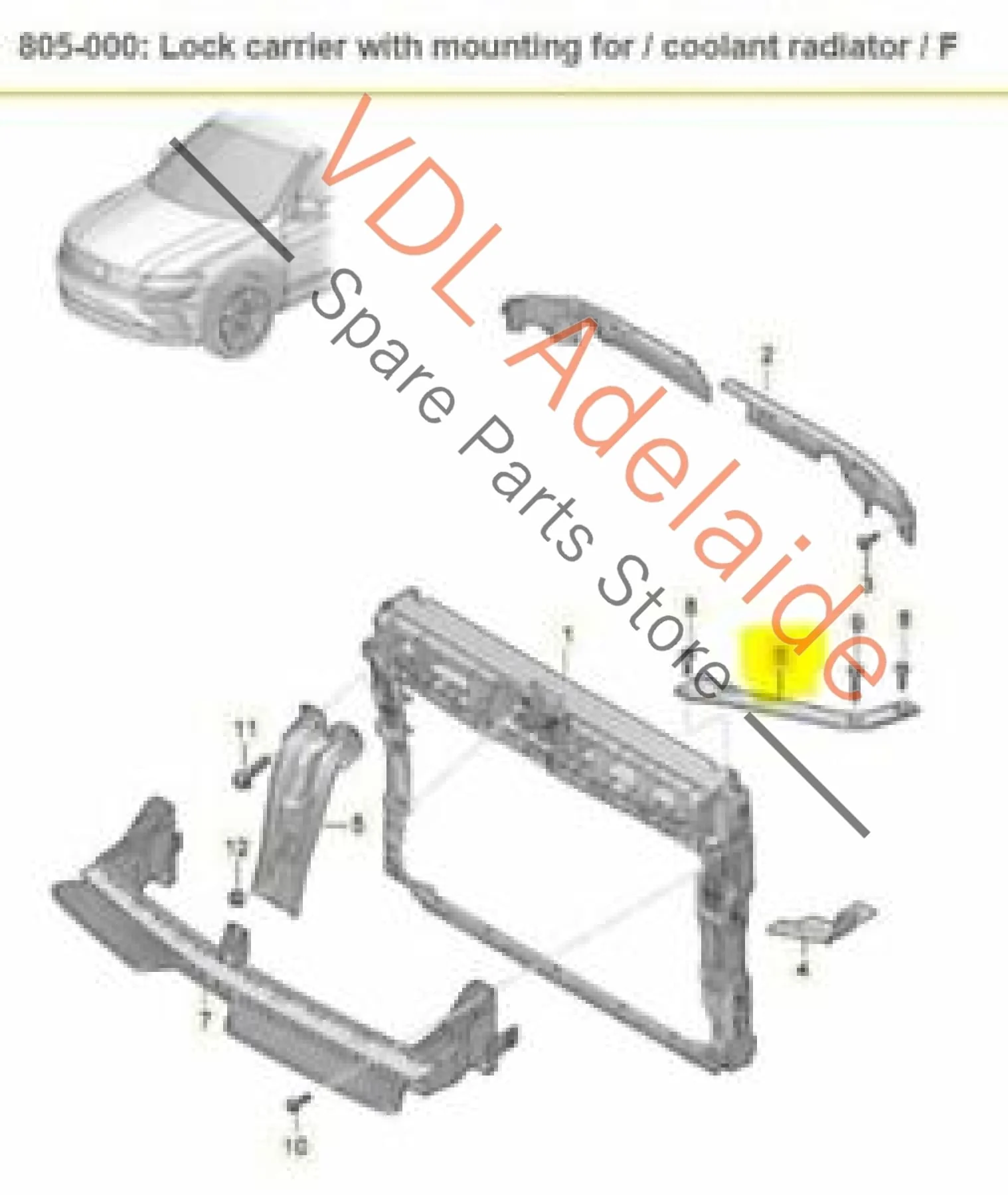 VW Tiguan MQB Mk2 Radiator Lock Carrier Right Upper Brace Support 5NA805932A - Image 2