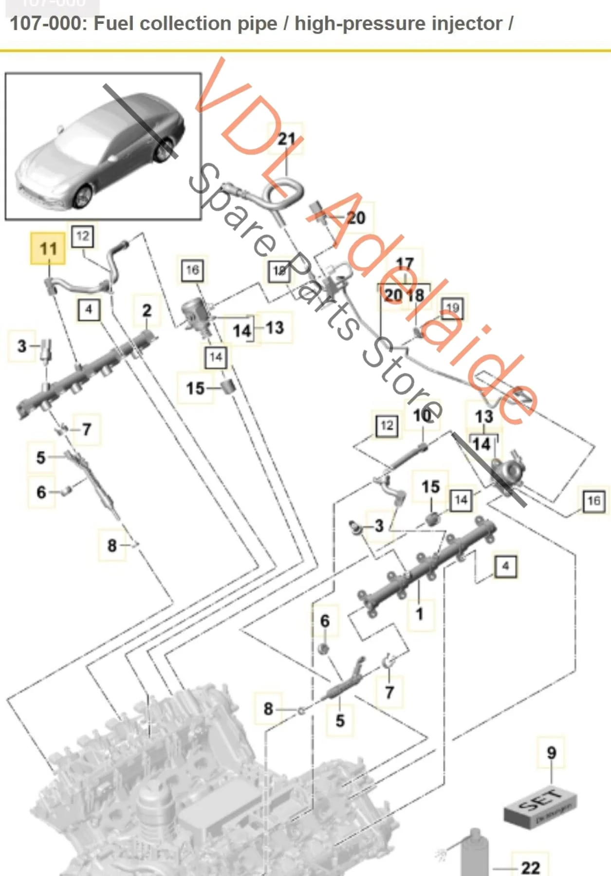 Porsche Panamera Turbo 971 Right Side Fuel Pressure Line Hose 9A712750710