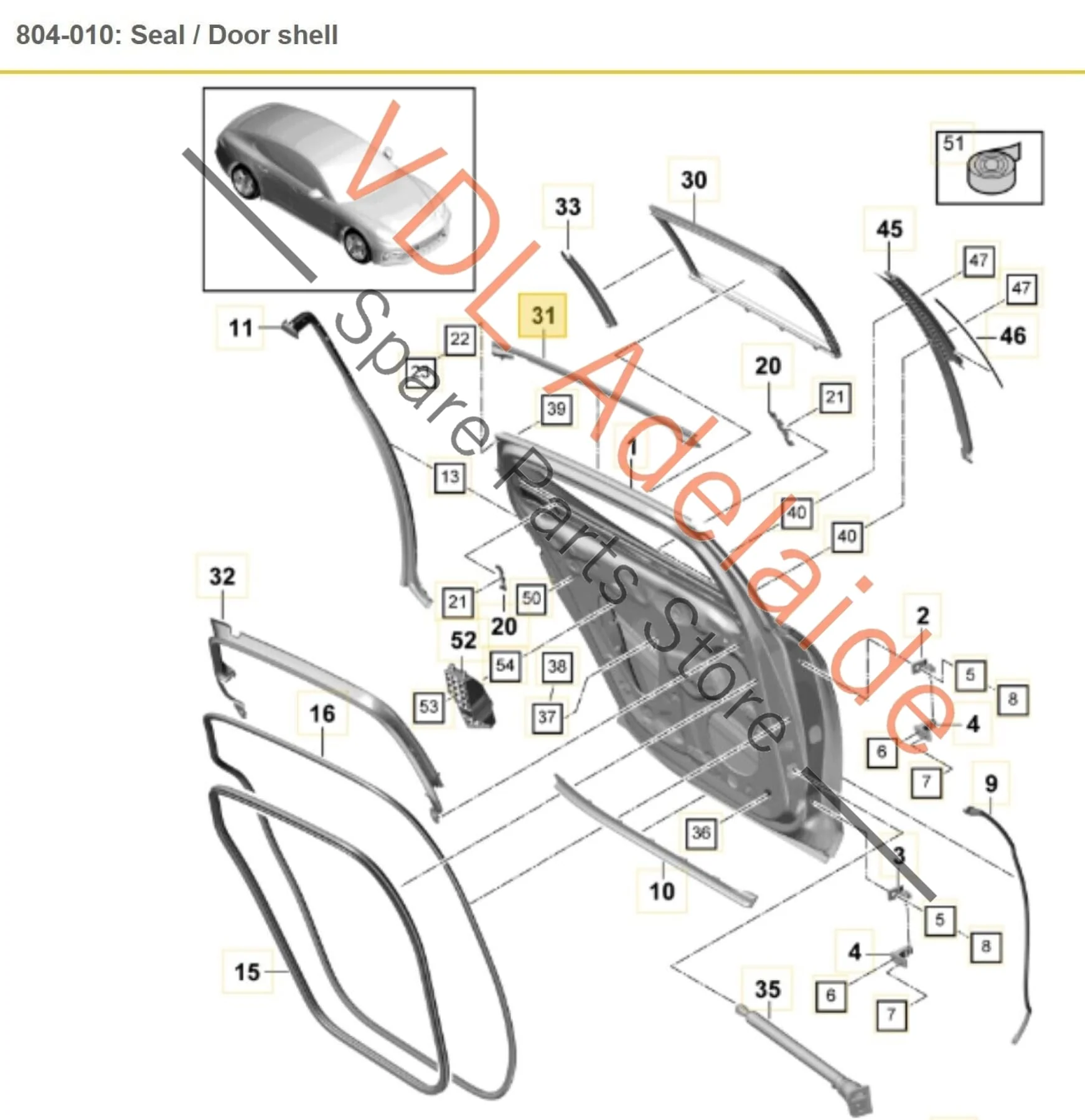 Porsche Panamera Turbo 971 Left Rear Door Exterior Weather Seal