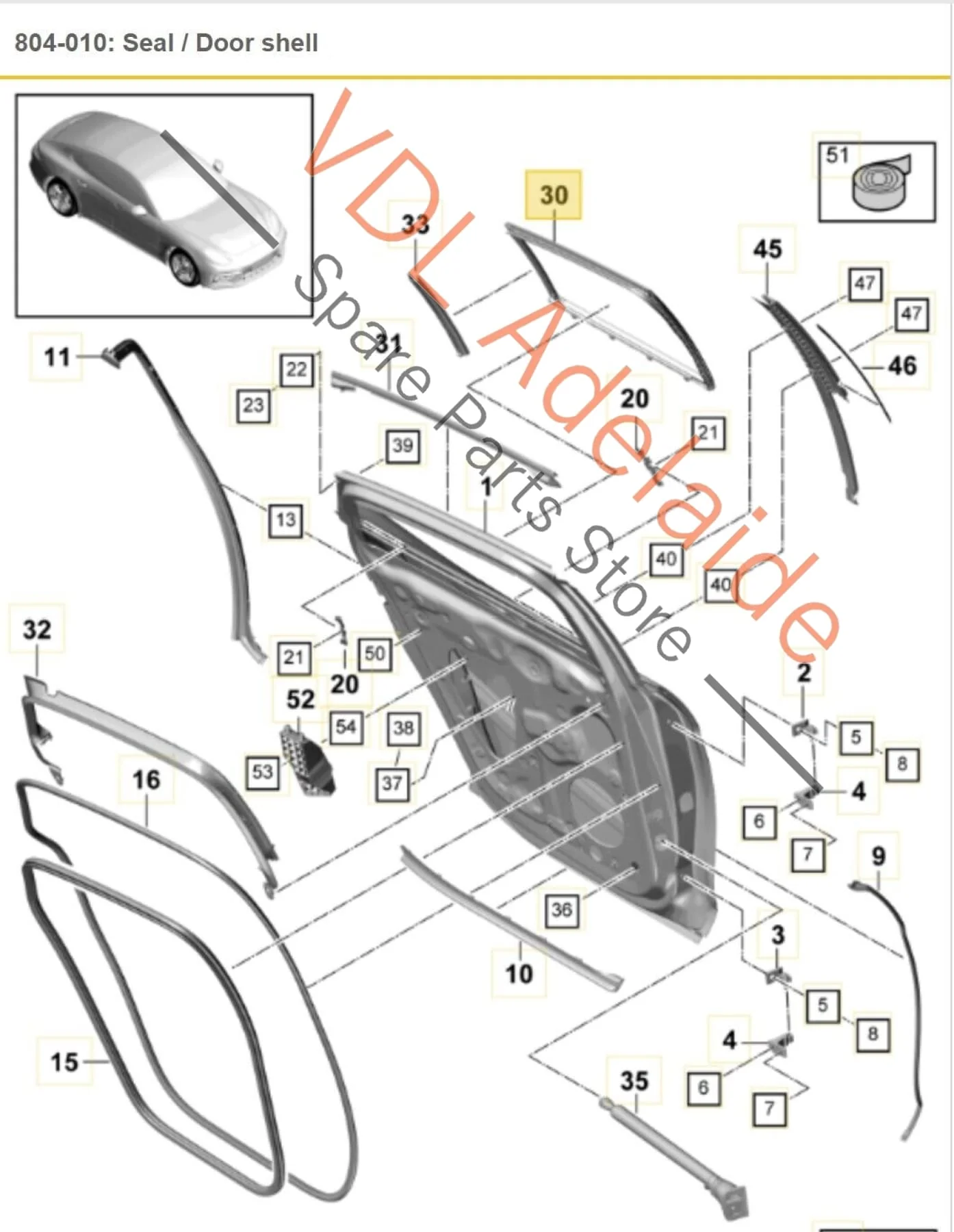 Porsche Panamera Turbo 971 Rear Left Window Seal Guide Gasket