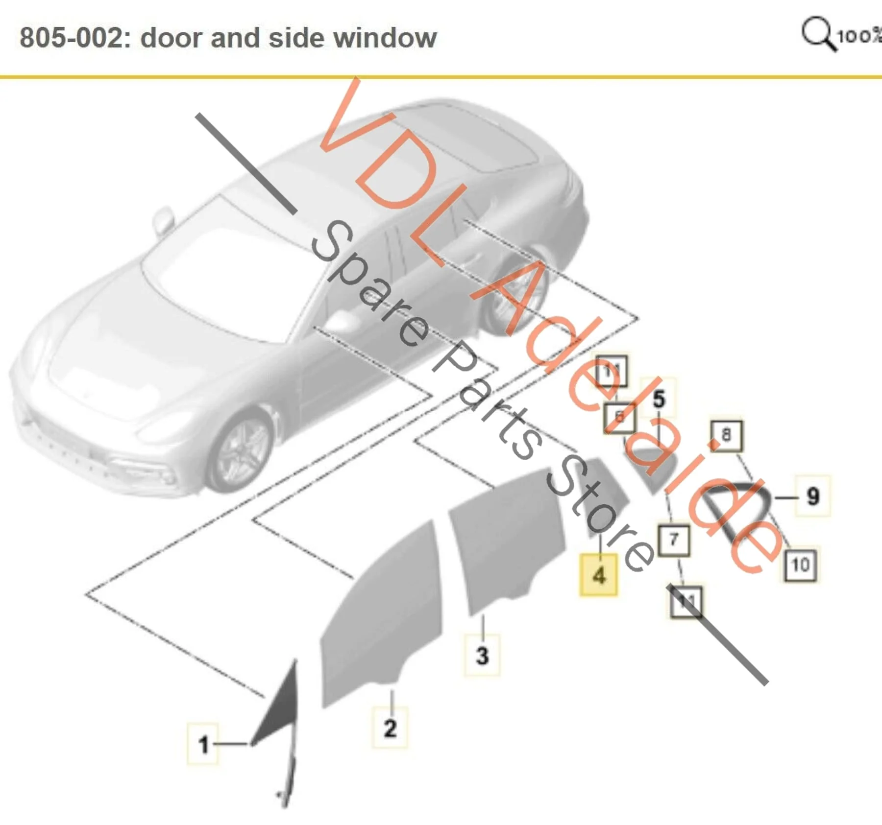 Porsche Panamera Turbo 971 Rear Left Door Quarter Window Glass