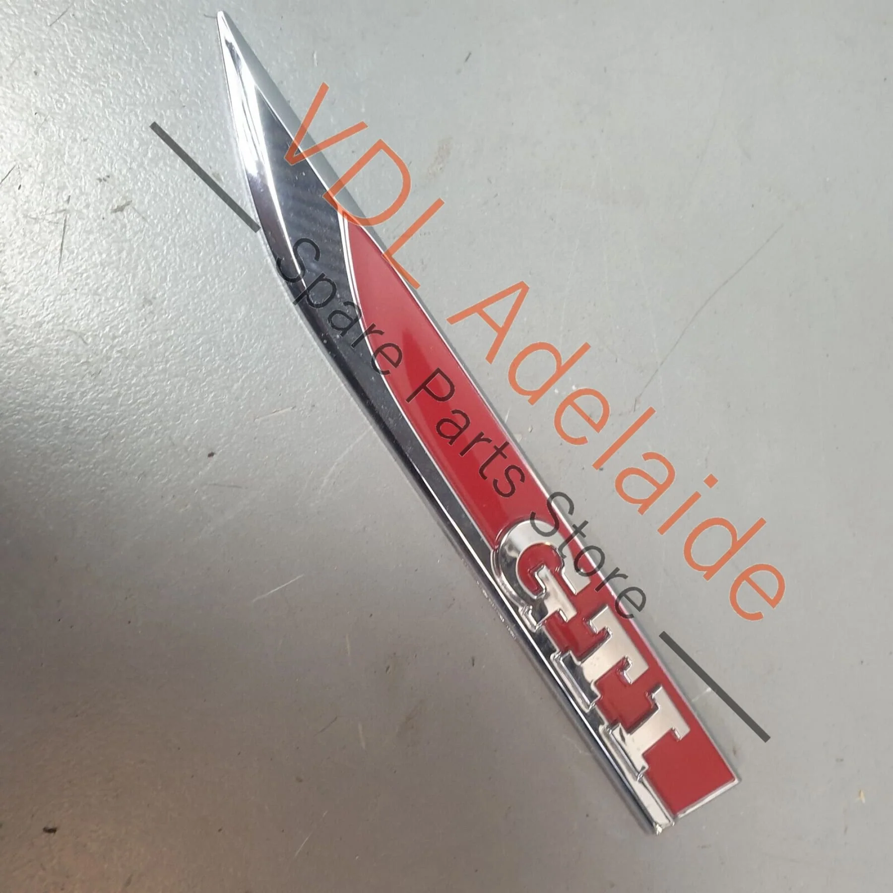 VW Polo GTi Mk5 6R Front Left Fender Guard GTI Badge, Chrome Shine Tornado Red