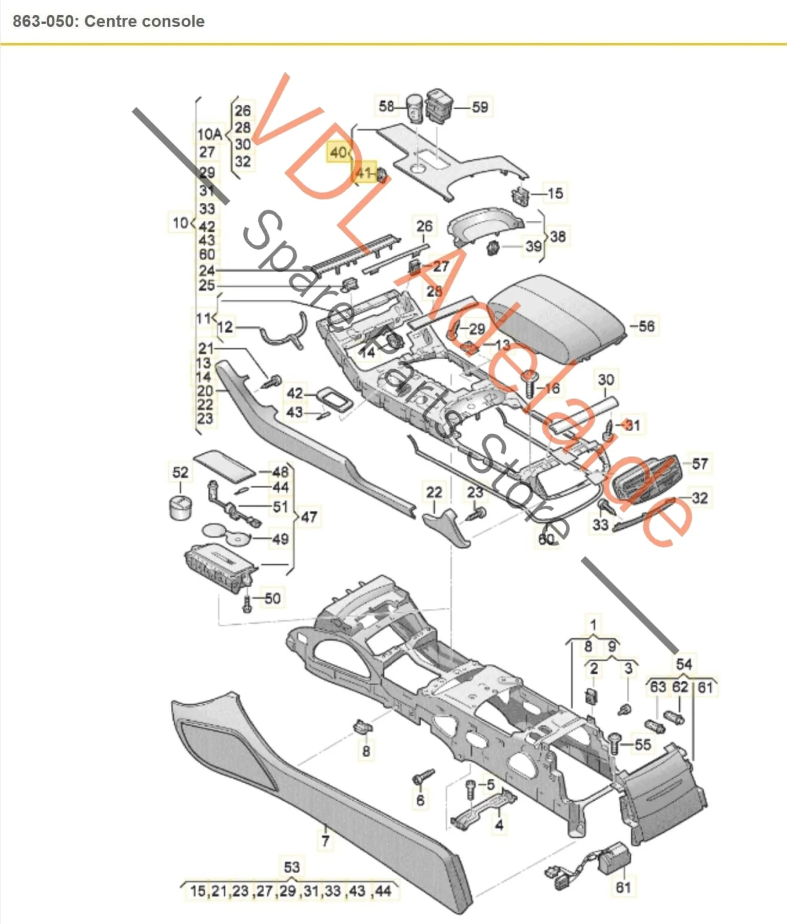 Audi A8 4H Centre Console Trim Insert Black Glossy for RHD 4H2857130A V58 - Image 2