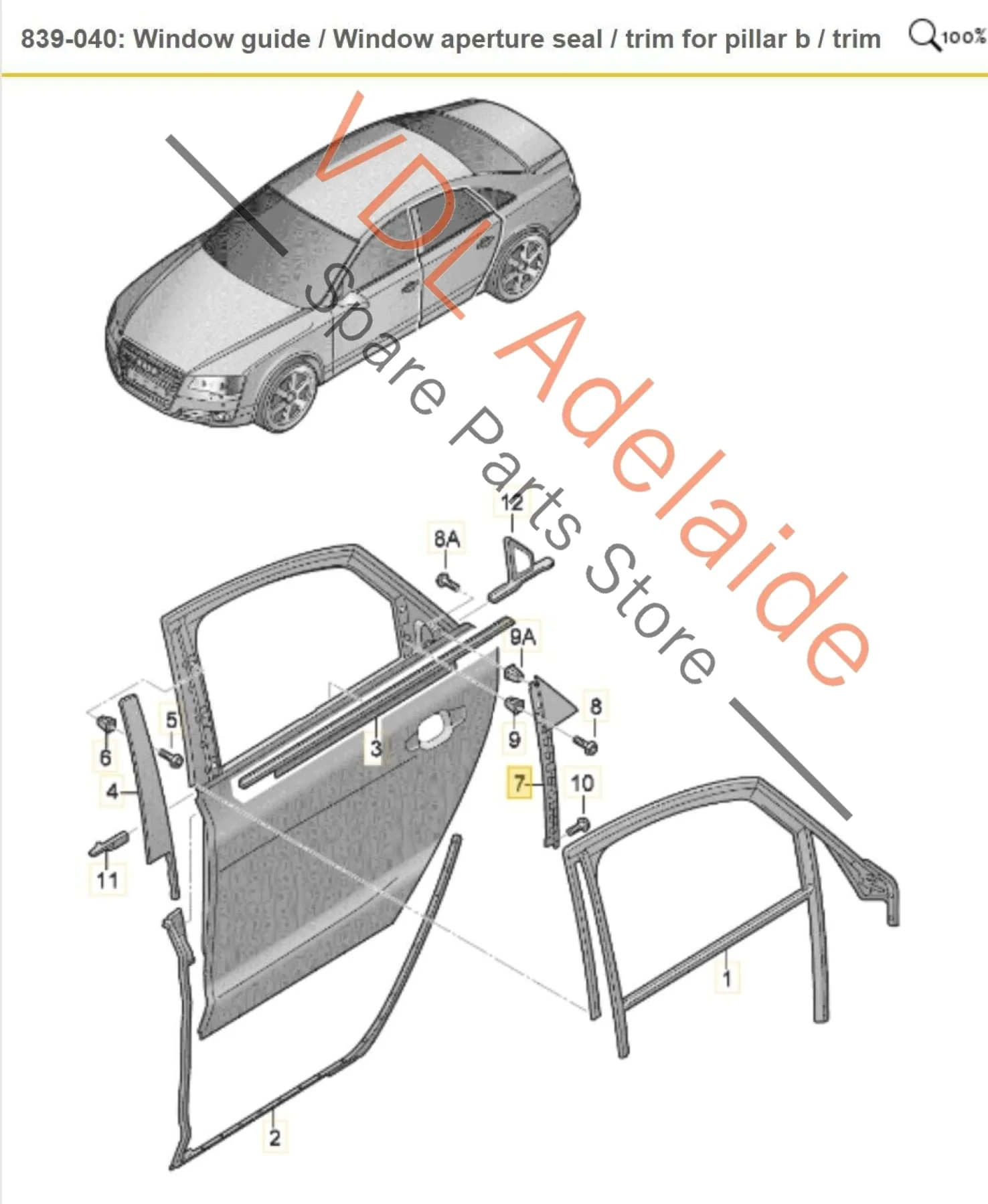 Audi A8 4H Left Rear Door C Pillar Trim Moulding Gloss Black 4H0839903B 5FQ - Image 2
