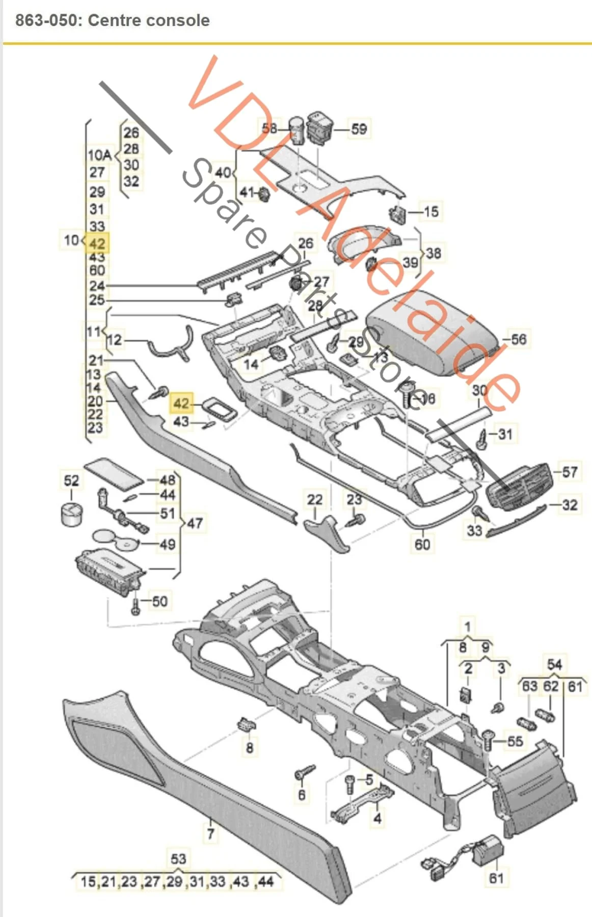Audi A8 4H Gear Selector Lever Handle Trim Cover Silver Centre Console RHD 4H2863207A - Image 2