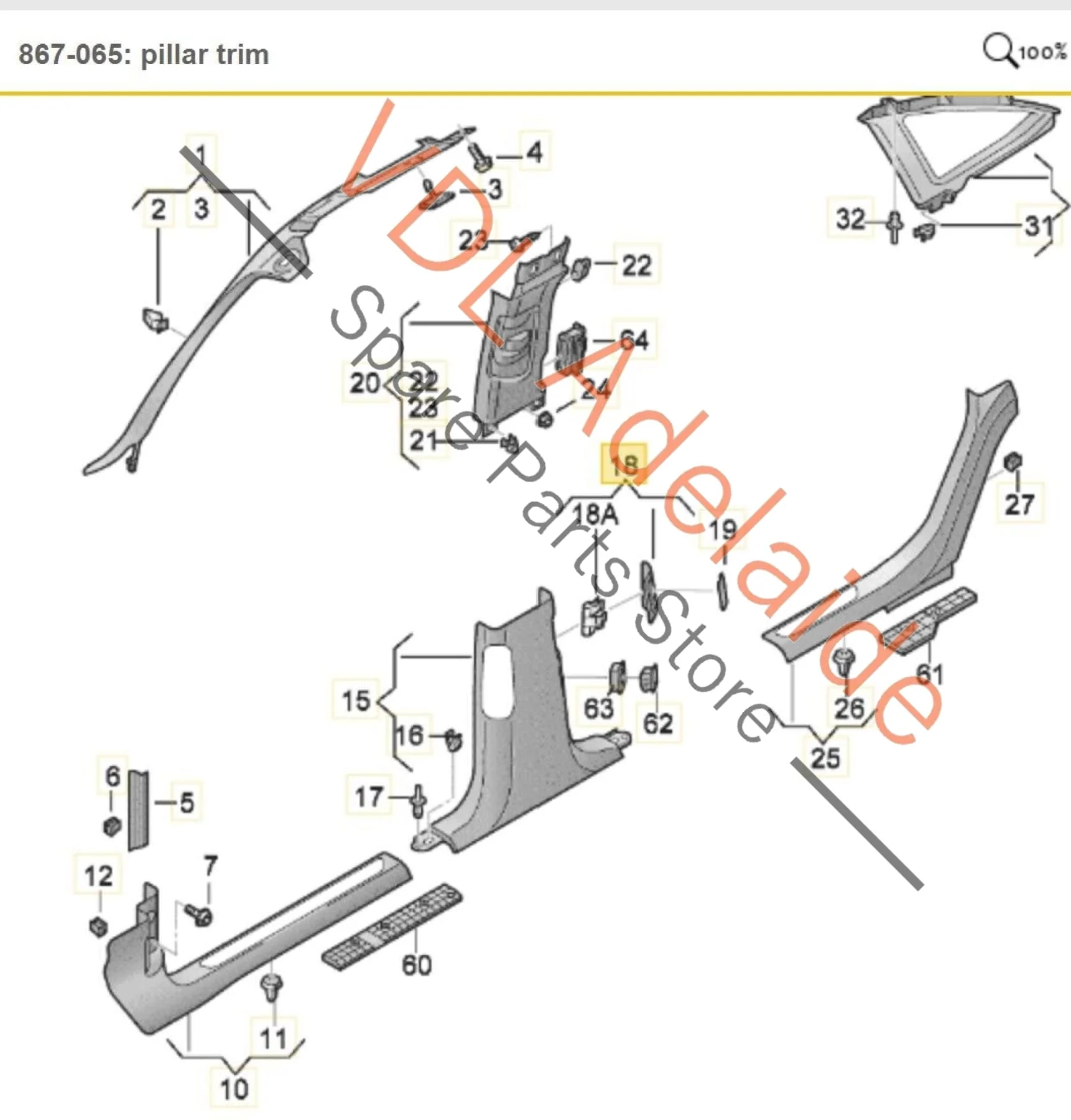 Audi A8 4H Right Side B Pillar Speaker Trim Brushed Silver Aluminium 4H0868144B - Image 2