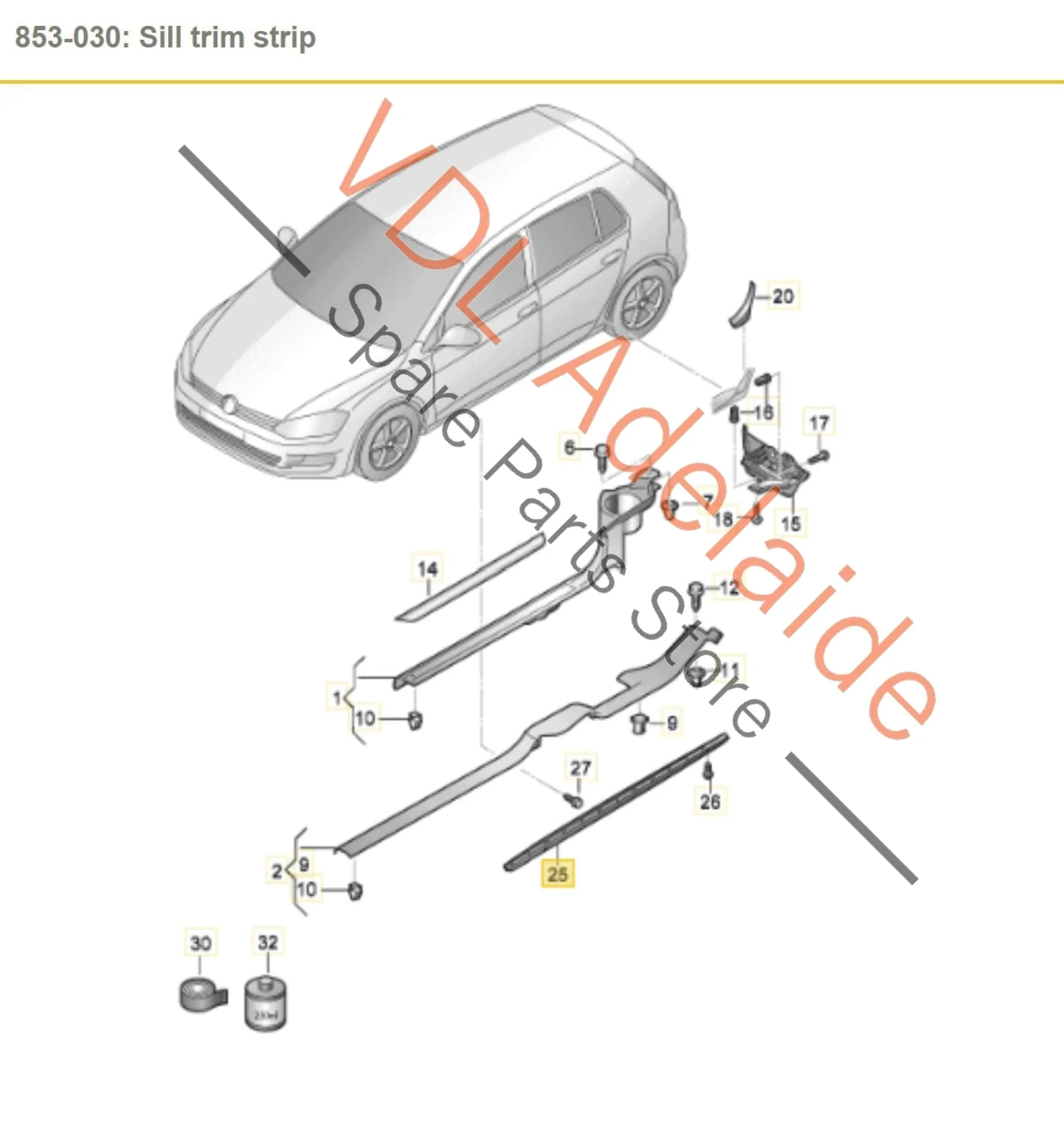 VW Golf MK7 Right Side Sill Trim Molding Sideskirt Side Skirt 5G6853860B 9B9 - Image 2