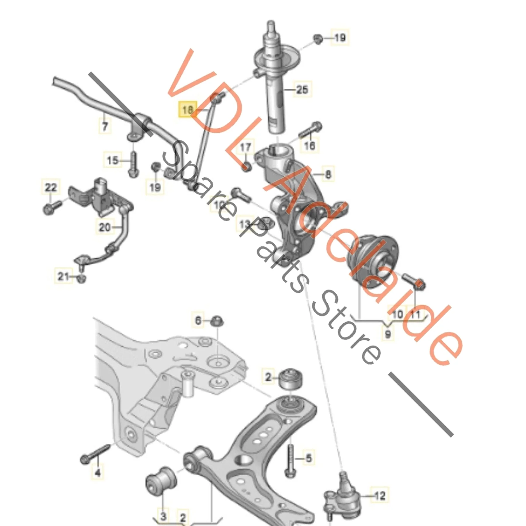 VW Golf Audi A3 Front Suspension Swaybar Coupling Rod Link Set 5Q0411315D - Image 2