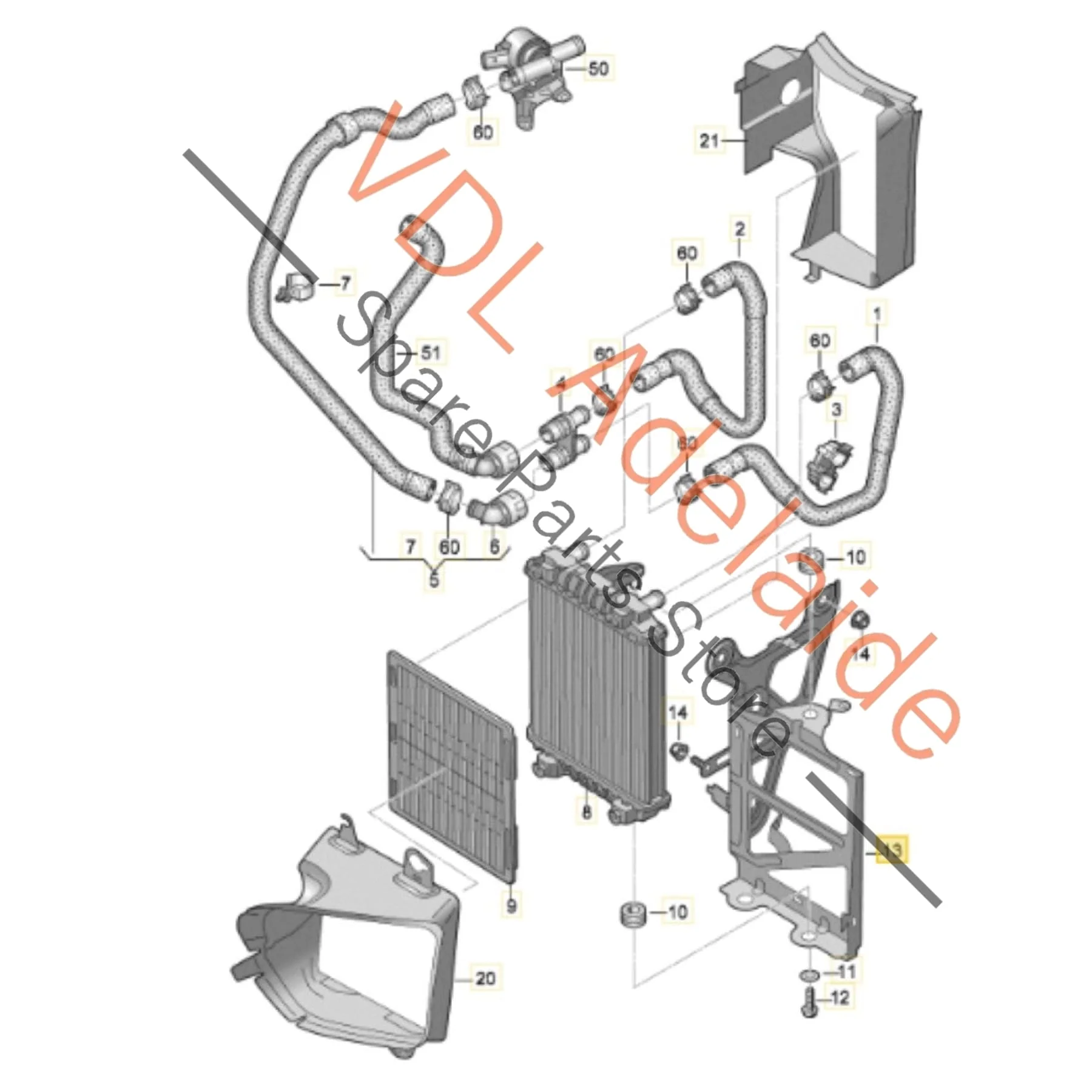 VW Golf MK7 Additional Left Side Auxiliary Radiator Cooler & Mounting Bracket 5Q0121253H 5Q0121093BF - Image 2