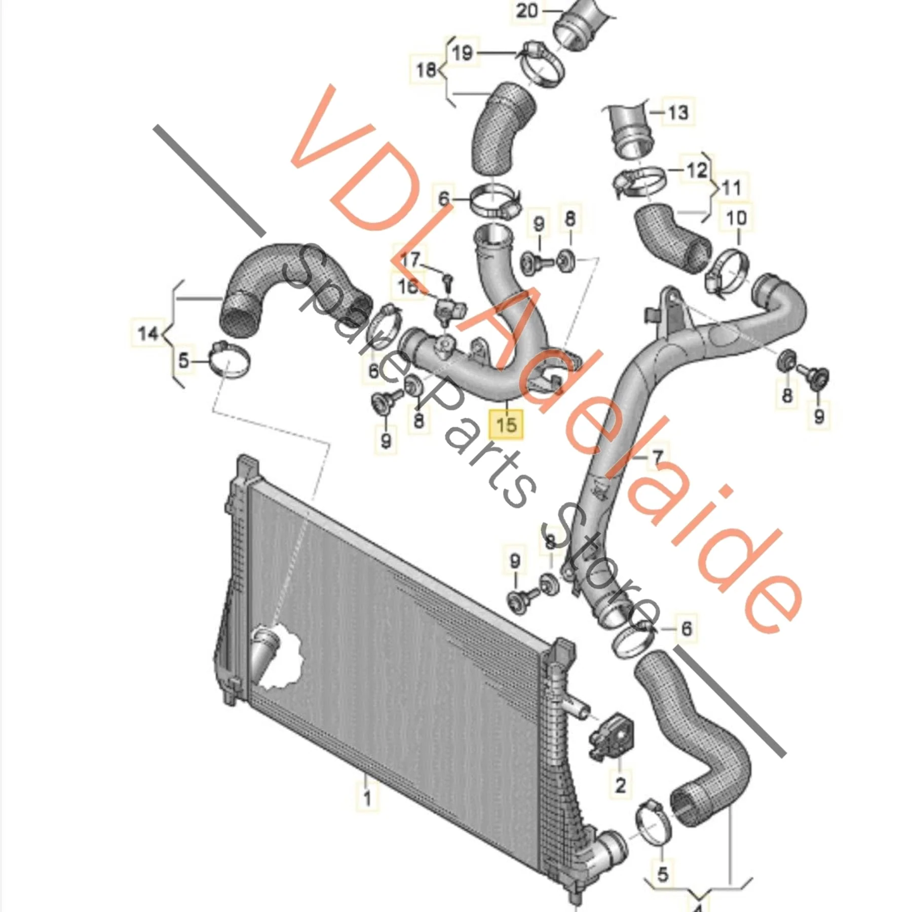 VW Golf R Intercooler Intake Hose Pipe 6C0145770A 5Q0145792G - Image 2