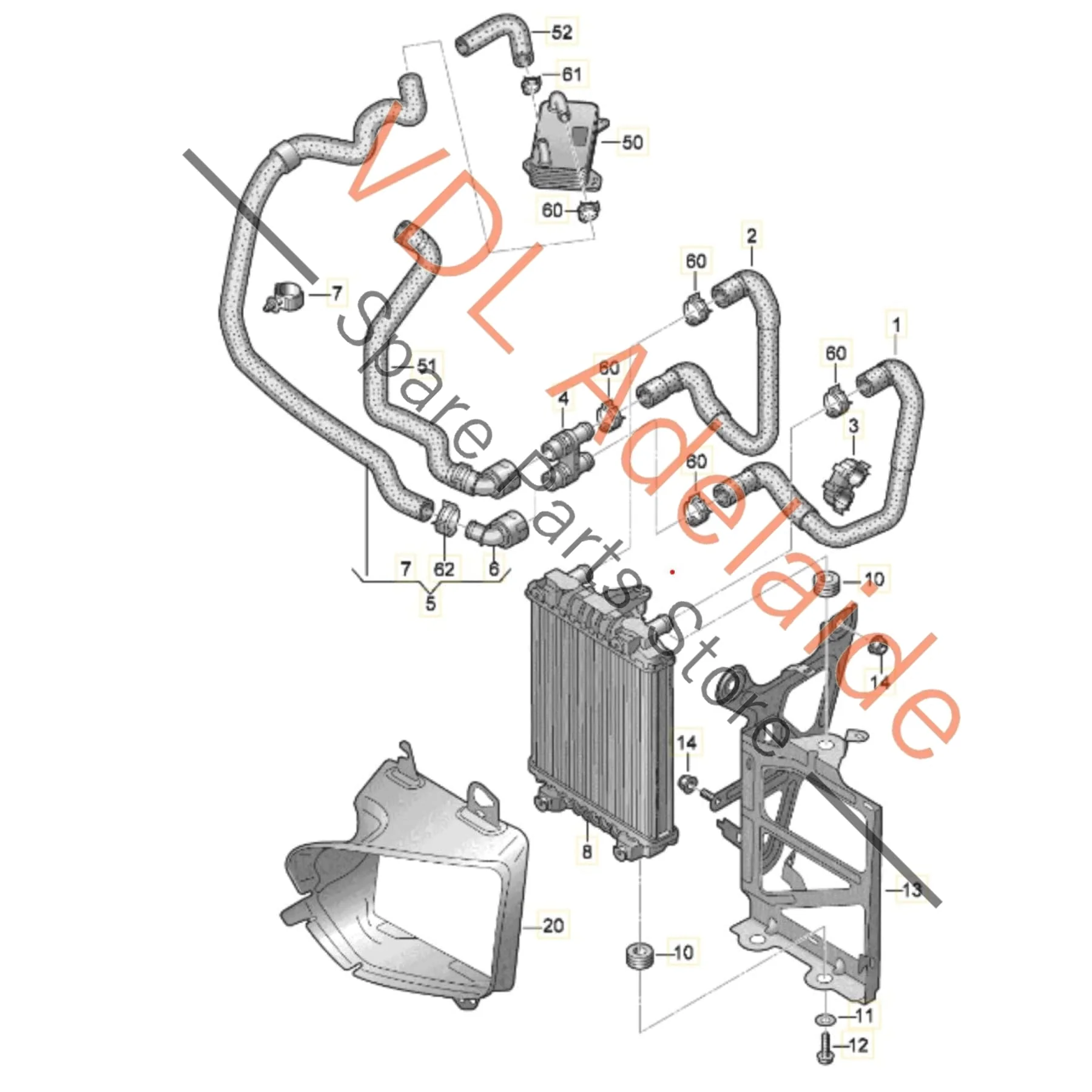 VW Golf R MK7 7.5 Front Left Small Additional Radiator Cooler Assembly 5Q0121251HA 5Q0121093BF 5G0117333C - Image 2