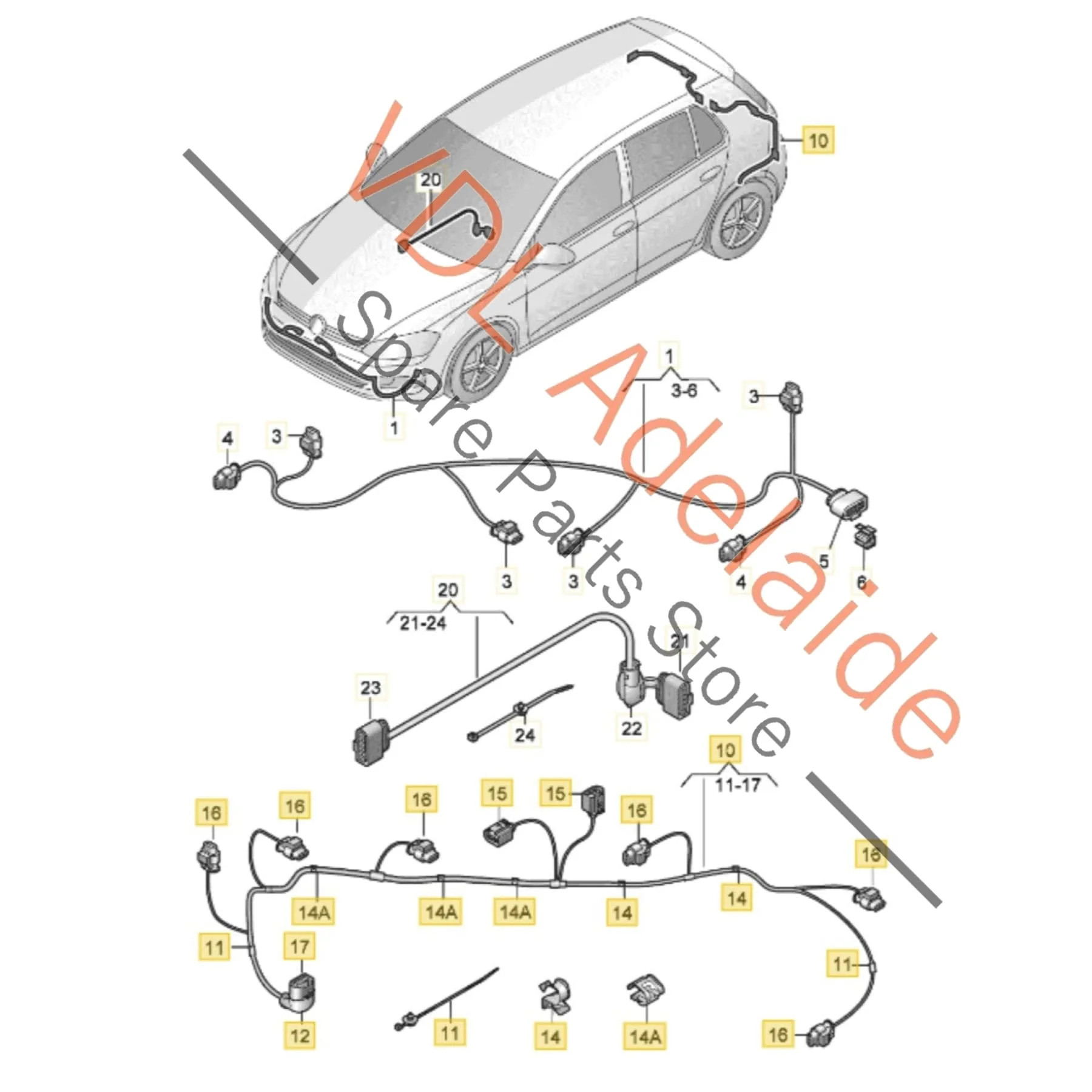 VW Golf Rear Bumper Wire Set for Parking Sensors 5G0971104AD - Image 2