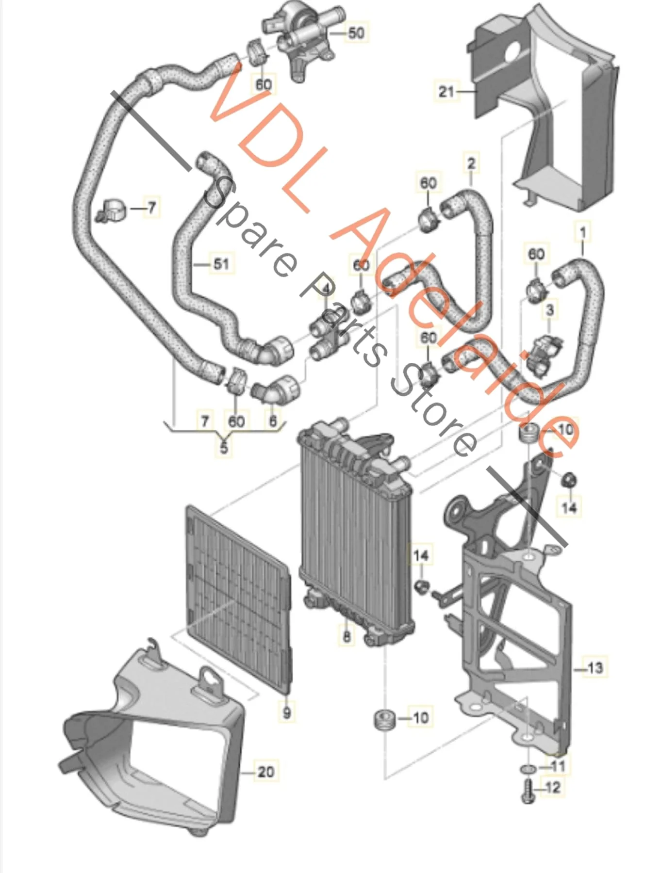 VW Golf R MK7 7.5 Audi S3 Front Left Radiator Additional Cooler Assembly 5Q0121251 - Image 7