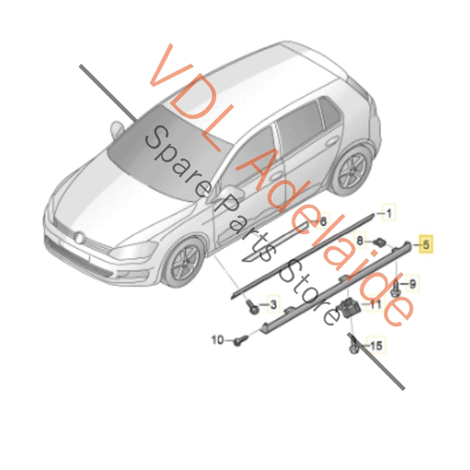 VW Golf R MK7 RHS Right Widened Sill Panel Sideskirt Rocker Panel Cover Trim Moulding 5G0853856 - Image 2
