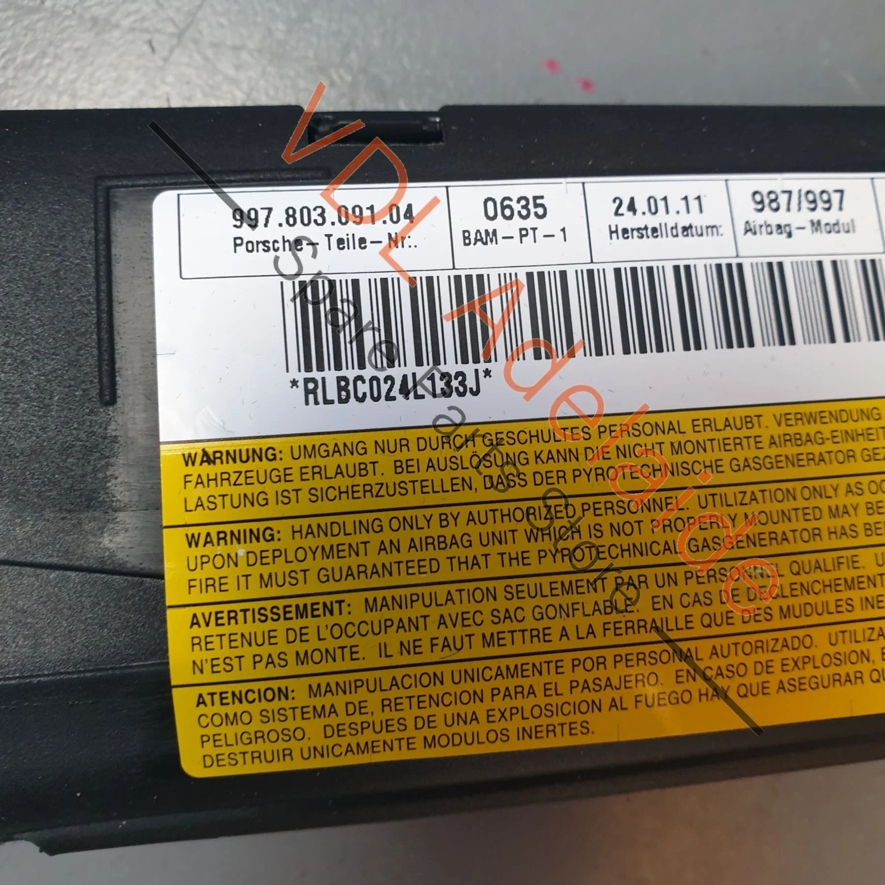 Porsche Cayman R 987 Left Side Head Airbag Unit 99780309104 - Image 3