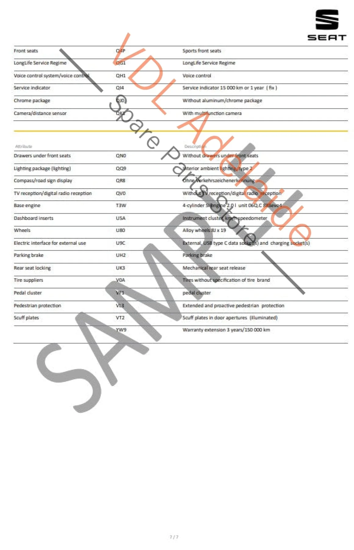 Cupra Seat VIN Digital Report - Option Codes Build Date Colour - Image 7