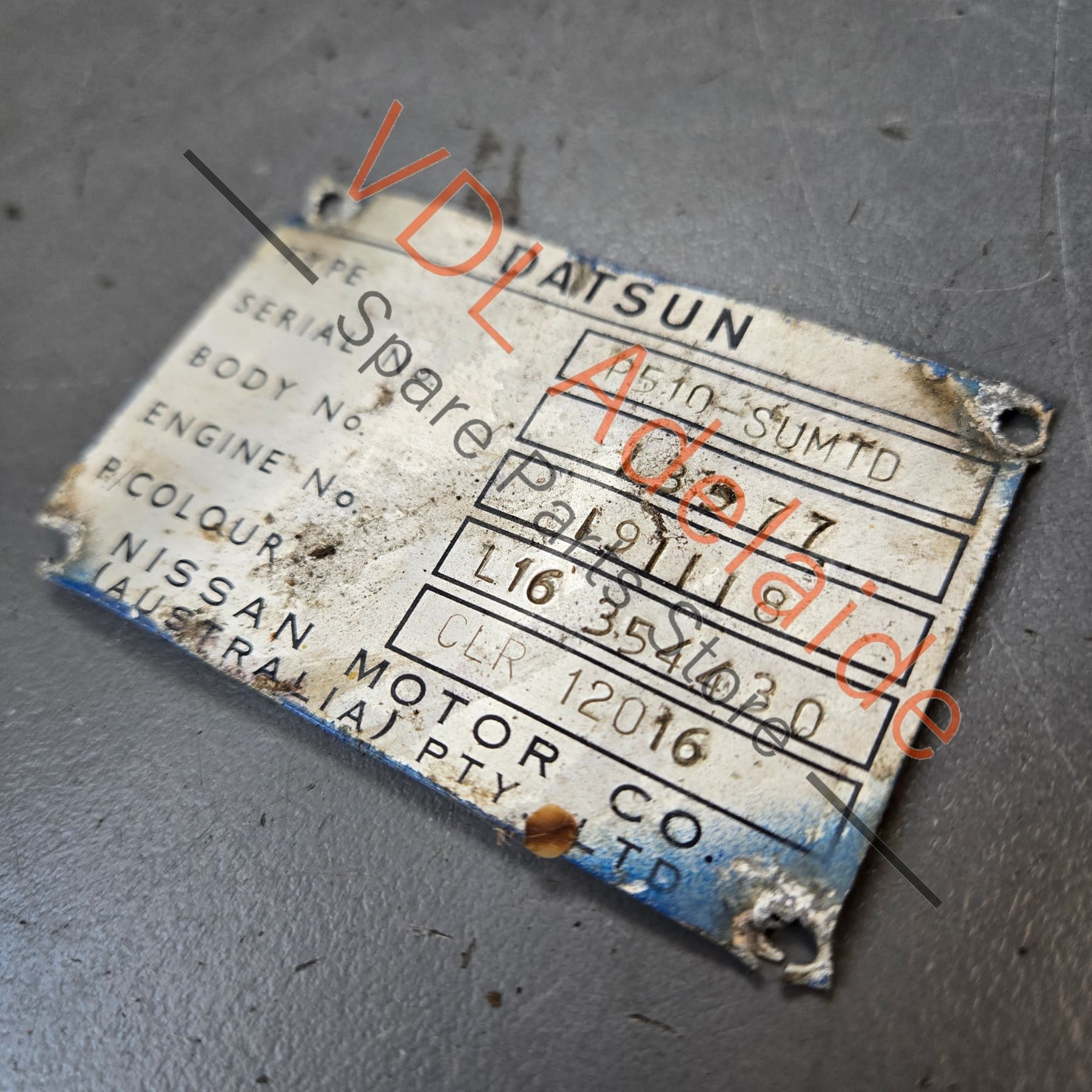 Datsun 1600 Sedan Australian Delivered Chassis ID Tag Nostalgic value only, not for registration #13577 - Image 2