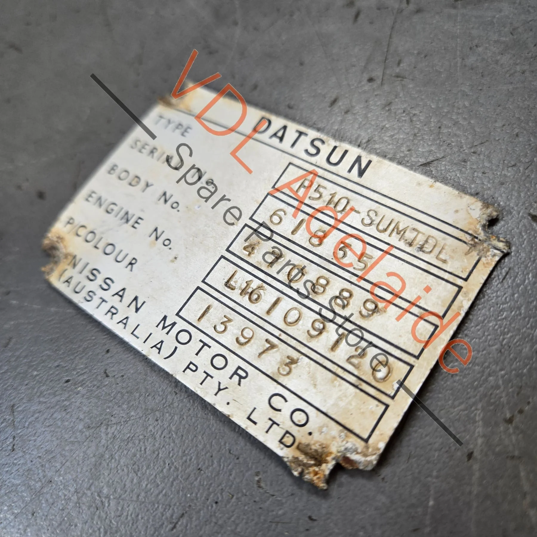 Datsun 1600 Sedan Australian Delivered Chassis ID & Compliance Tags Nostalgic value only, not for registration #61835 - Image 3
