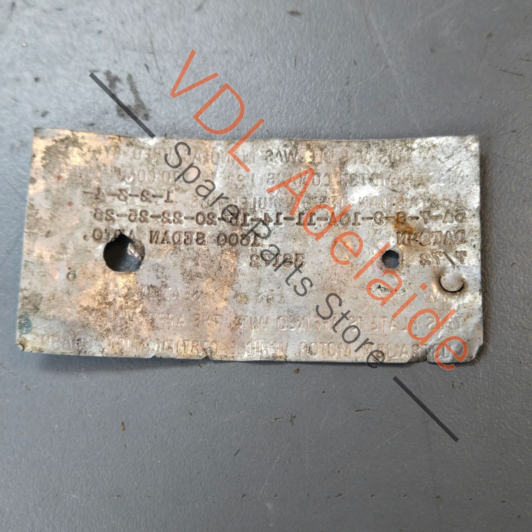 Datsun 1600 Sedan Australian Delivered Compliance Tag Nostalgic value only, not for registration #31872 - Image 5