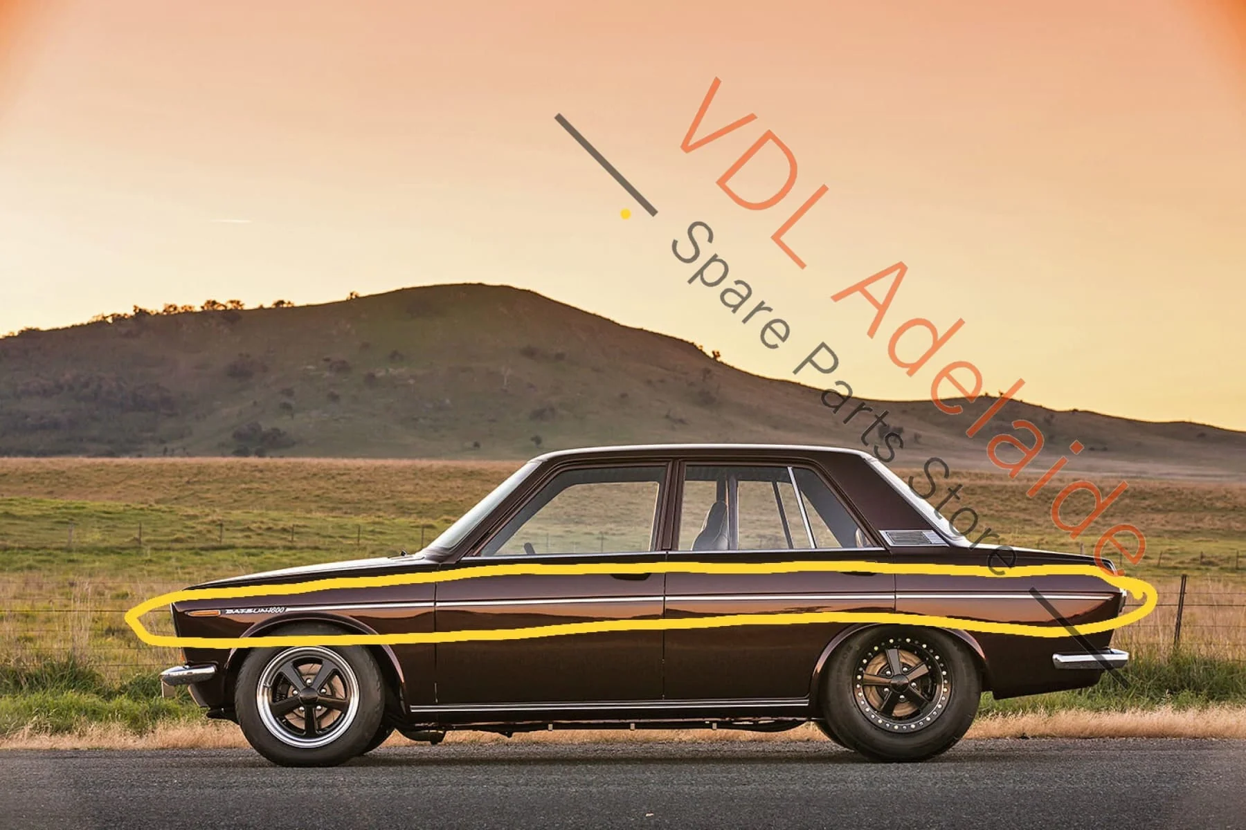 Datsun 1600 510 GL Deluxe Set of Side Chrome Trims Stainless for Fender Door & rear quarter panel #02 - Image 2