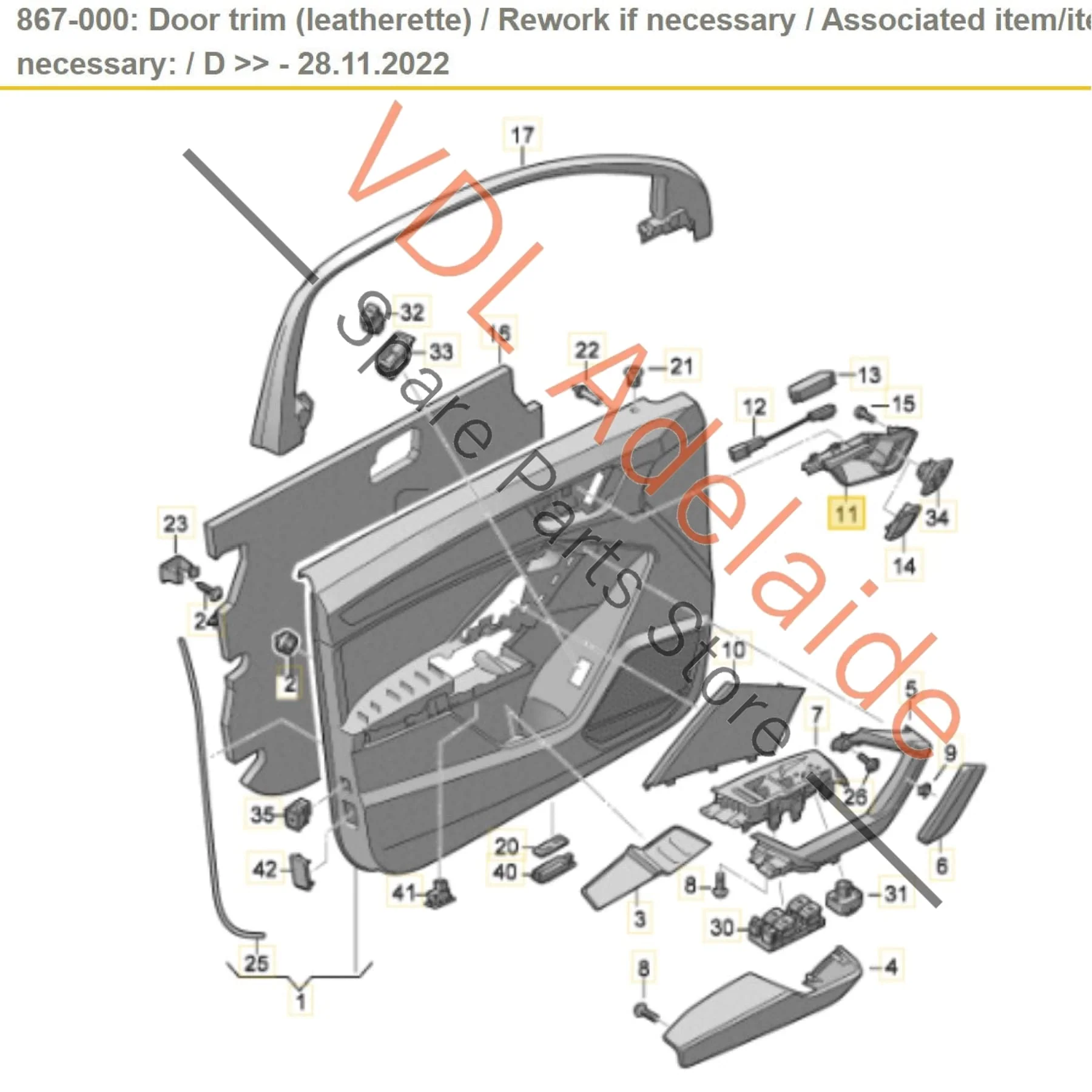 Audi Q3 RSQ3 F3 Right Side Interior Door Handle Pull Release Handle 83A837020G 4PK - Image 2