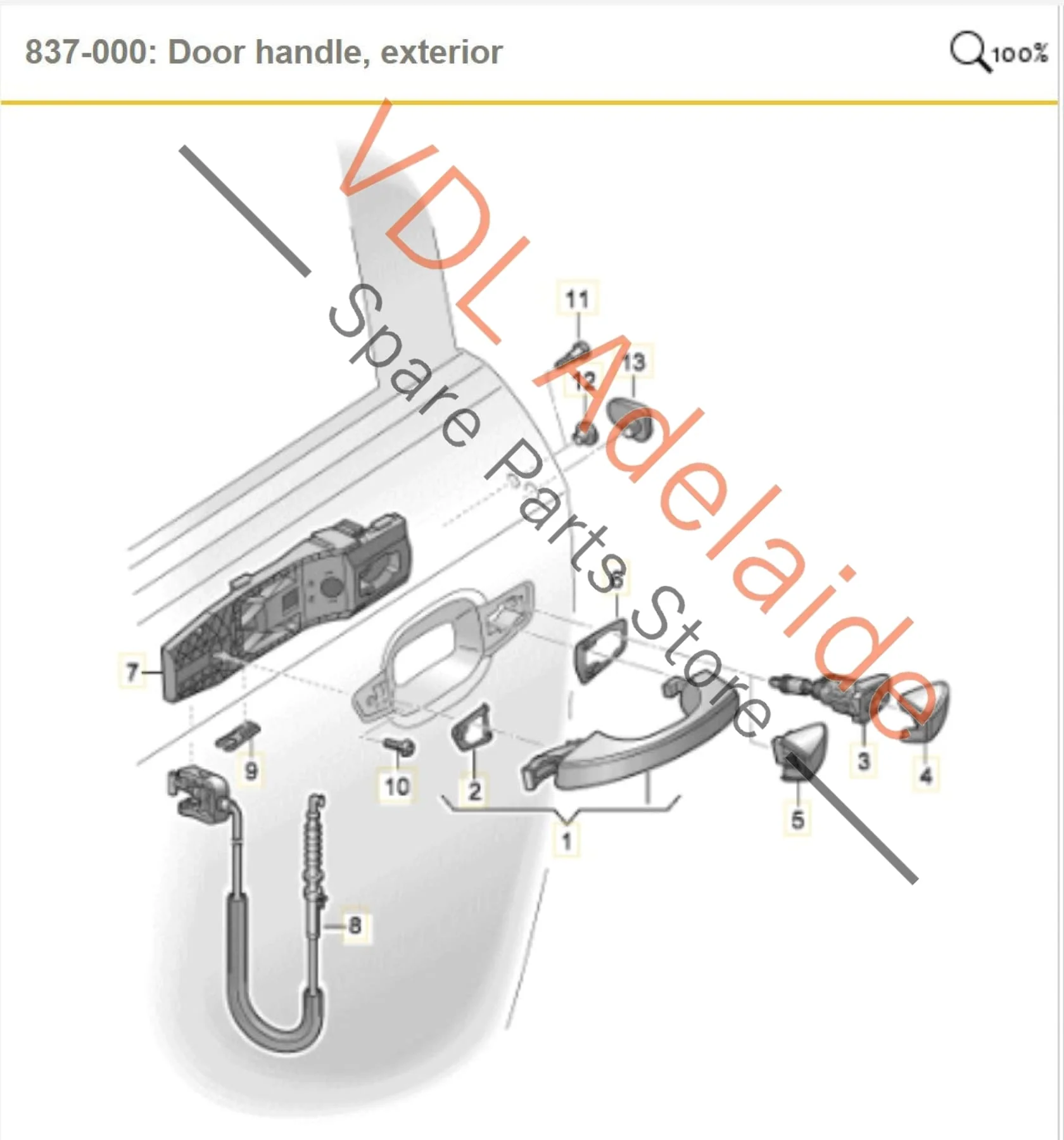 Audi Q3 RSQ3 F3 Right Side Exterior Door Handle for Keyless Entry and Mounting Bar 8V0837885 5G0837206R GRU / 5G0837206Q - Image 2